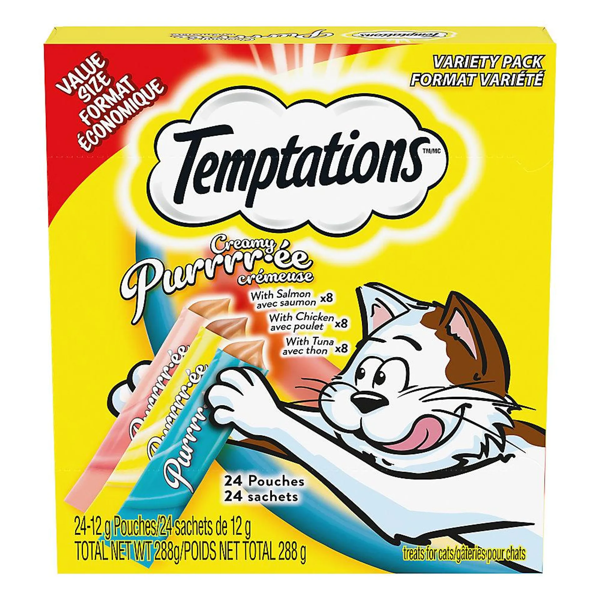 Temptations Creamy Puree Adult Cat Treats - Chicken, Salmon, and Tuna Flavour