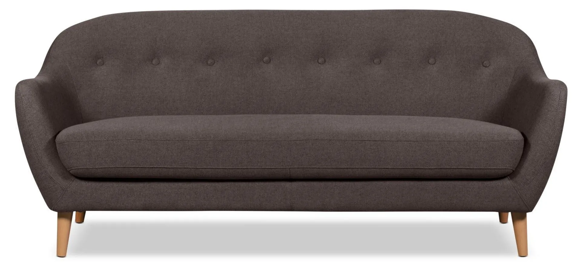 Calla 73.62" Dark Grey Linen-Look Fabric Condo-Size Sofa with Wood Legs and Button Tufting