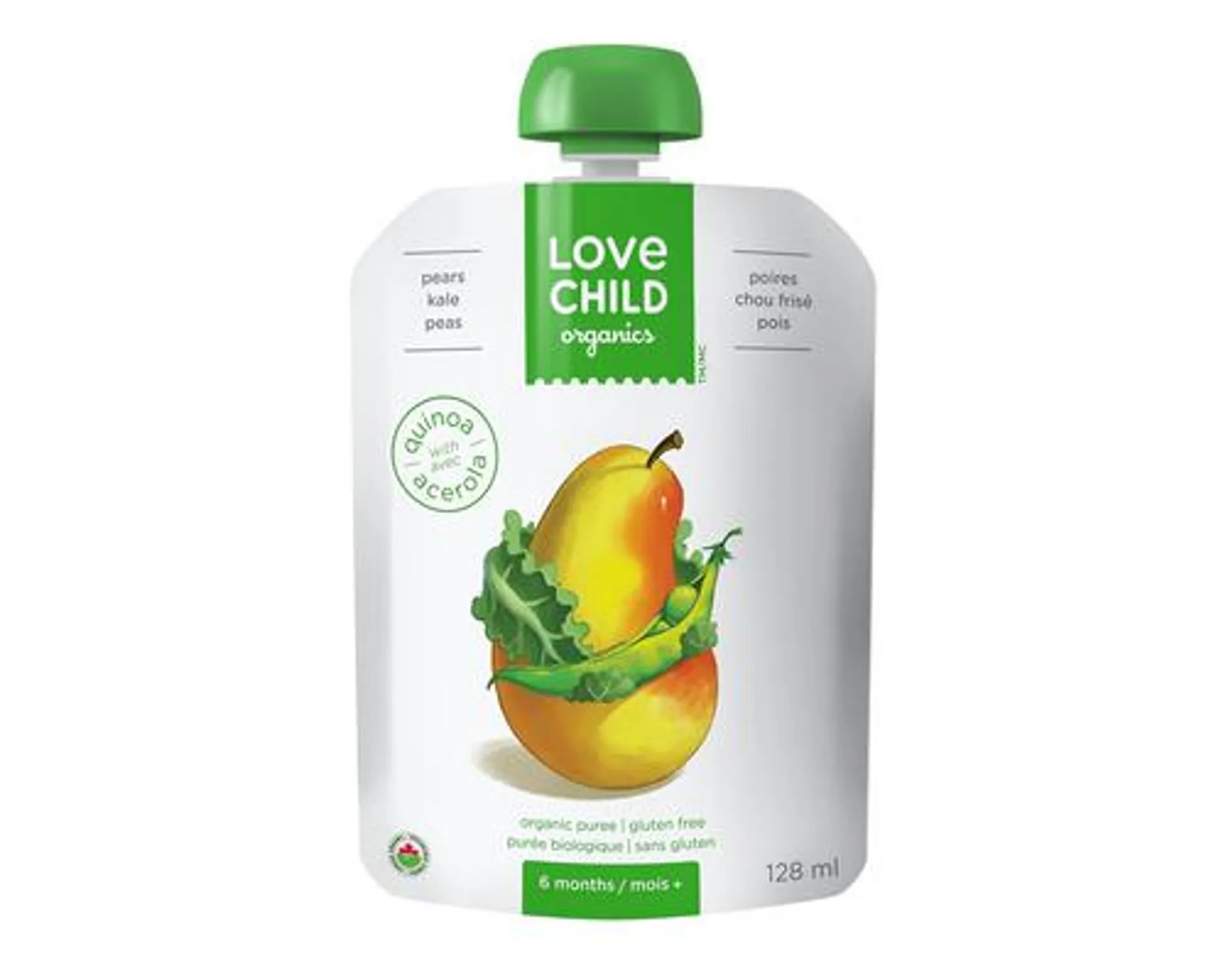 Love Child Organic Puree Pears Kale & Peas 128mL