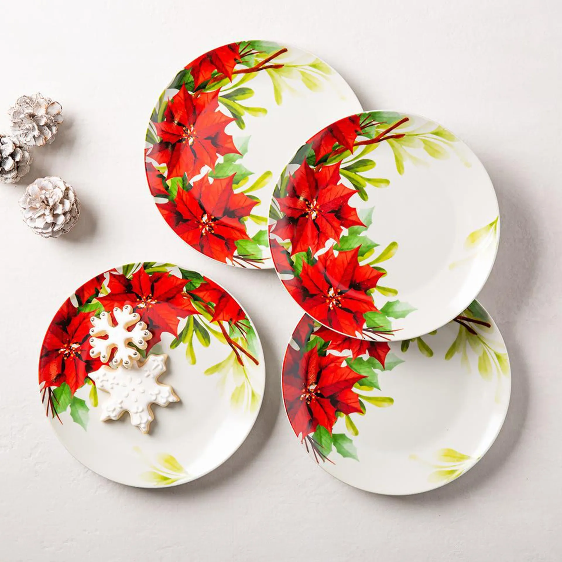 KSP Christmas Decal 'Poinsettia' Porcelain Side Plate - S/4