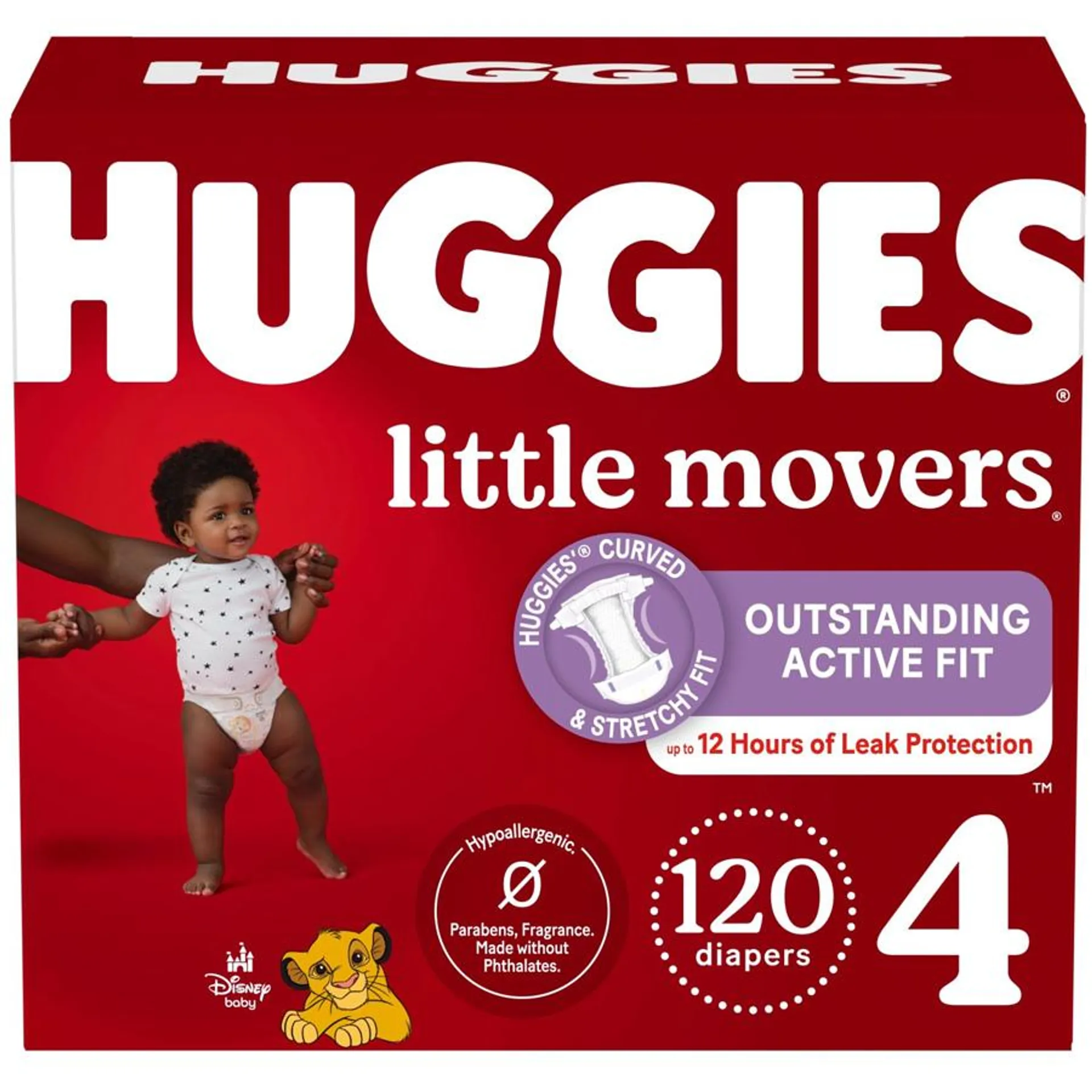 Little Movers Baby Diapers, Size 4 (22-37 lbs), 120 Ct