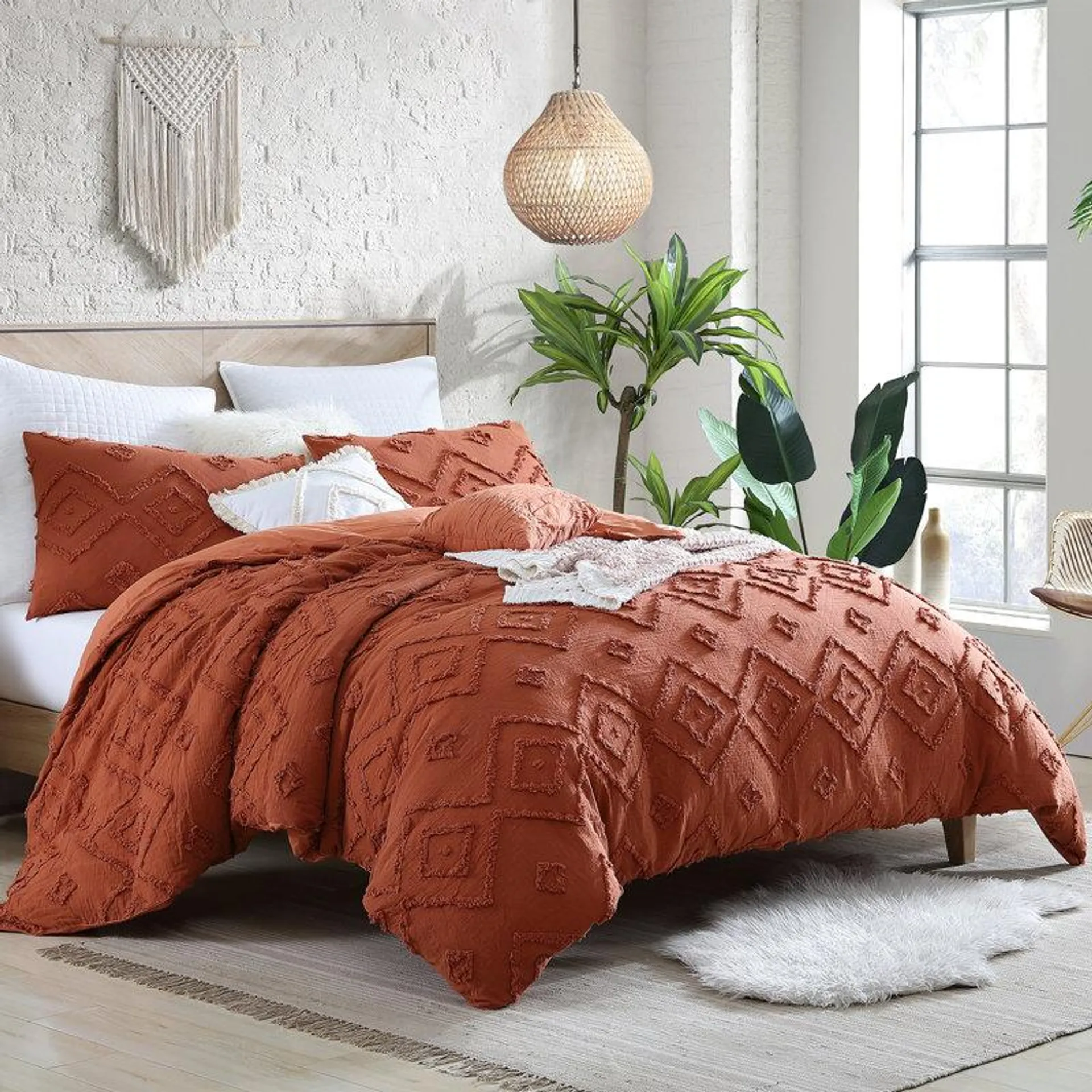 Rukai 100% Cotton Diamond Clip Jacquard 3D Fringe Texture 5-Piece Comforter Set