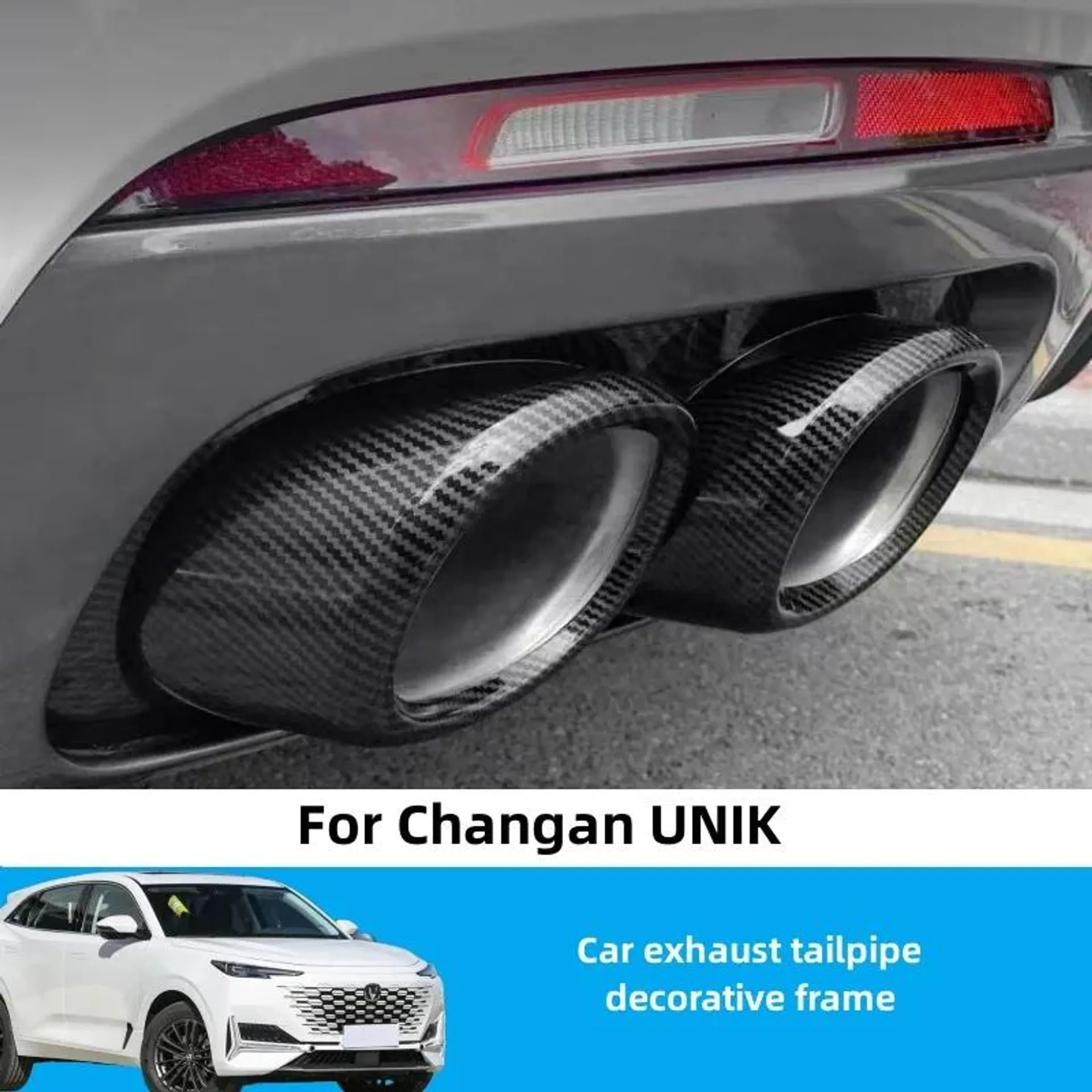 Carbon Fiber Pattern Car Exhaust Cover Tail Throat Blackened Decorative Frame For Changan UNIK UNI-K 2021 2022 2023 2024