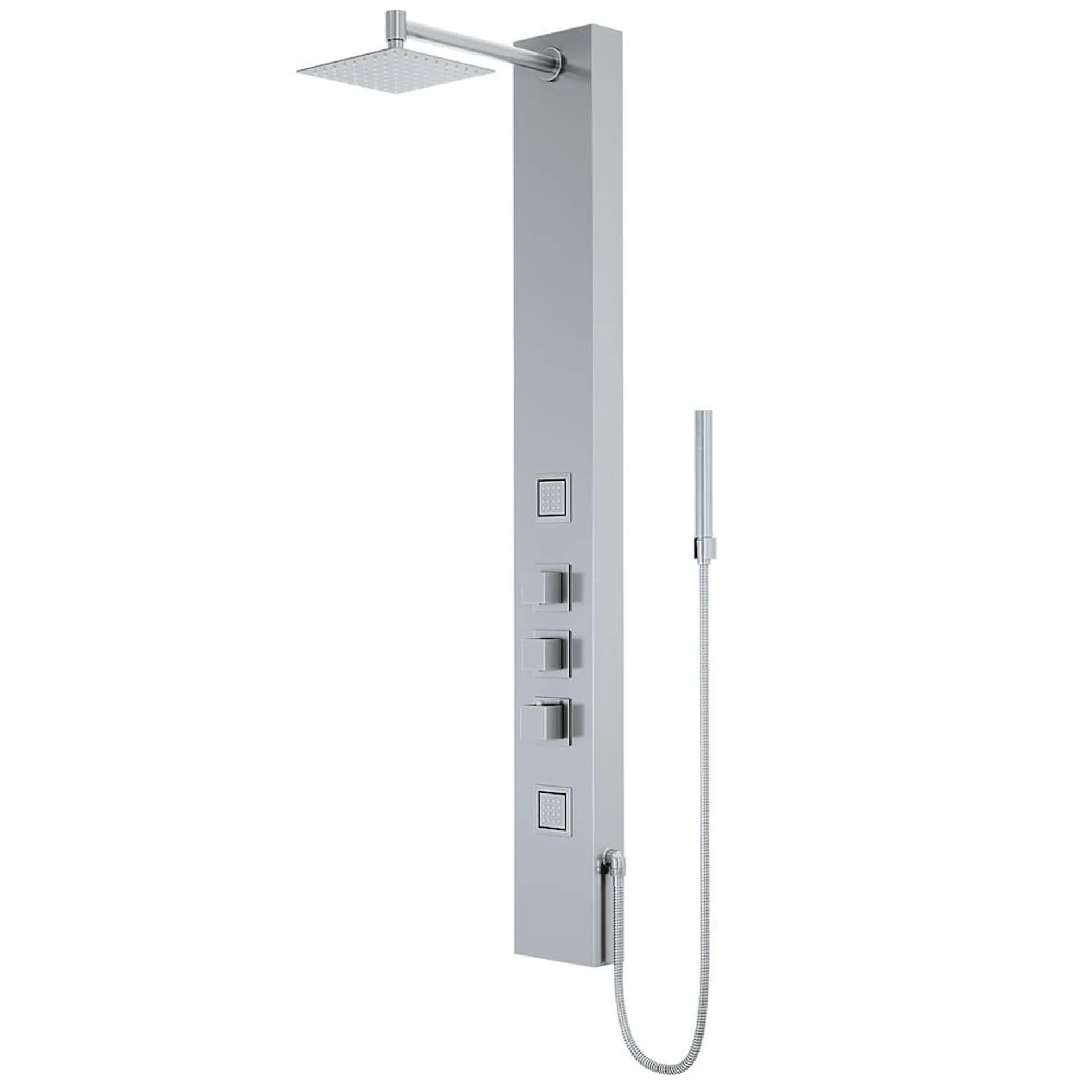 Rector 55" H x 6" W 2-Jet High Pressure Shower Panel System with Square Fixed Rain Shower Head, Handheld Shower Wand in Stainless Steel