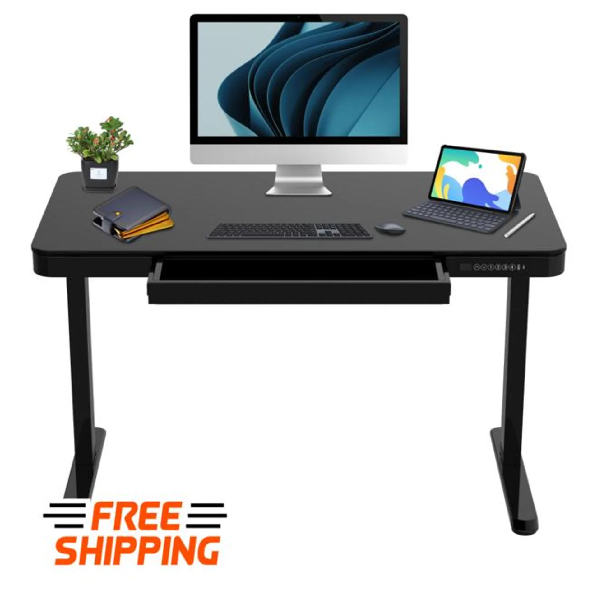 Electric Height Adjustable Sit Stand Desk with Drawer, 47.2 x 23.6in Desktop - PrimeCables®