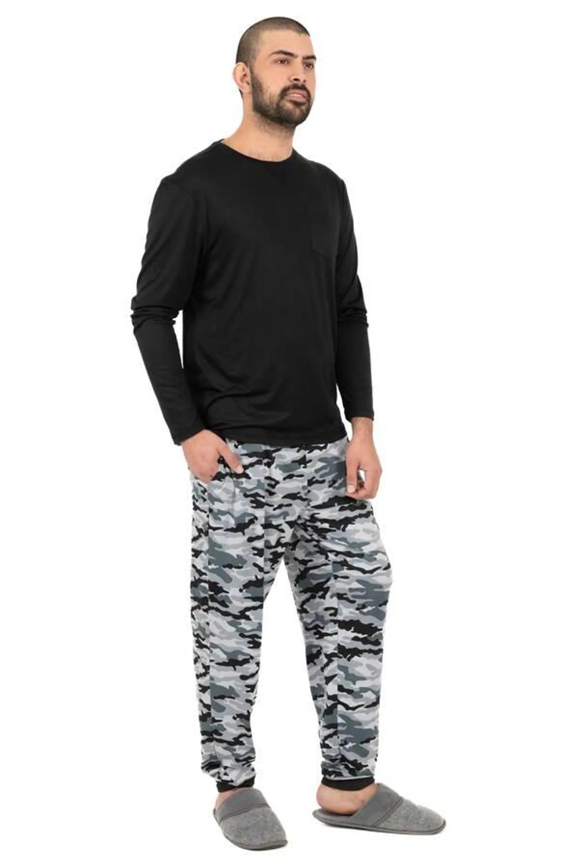 Men's long-sleeve, "Cool Touch" PJ set - Black camouflage