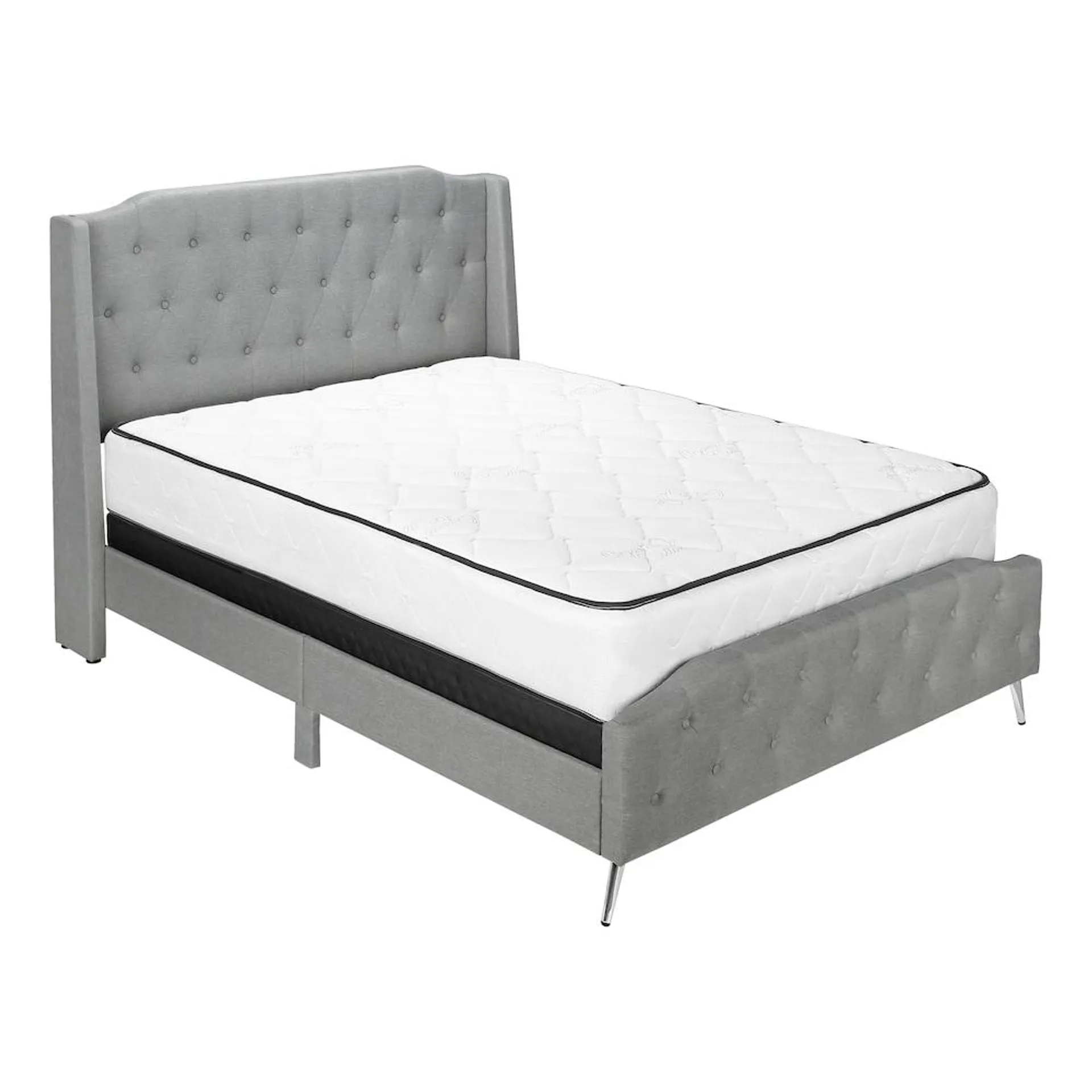 Bed, Queen Size, Platform, Bedroom, Frame, Upholstered, Linen-Look, Gray