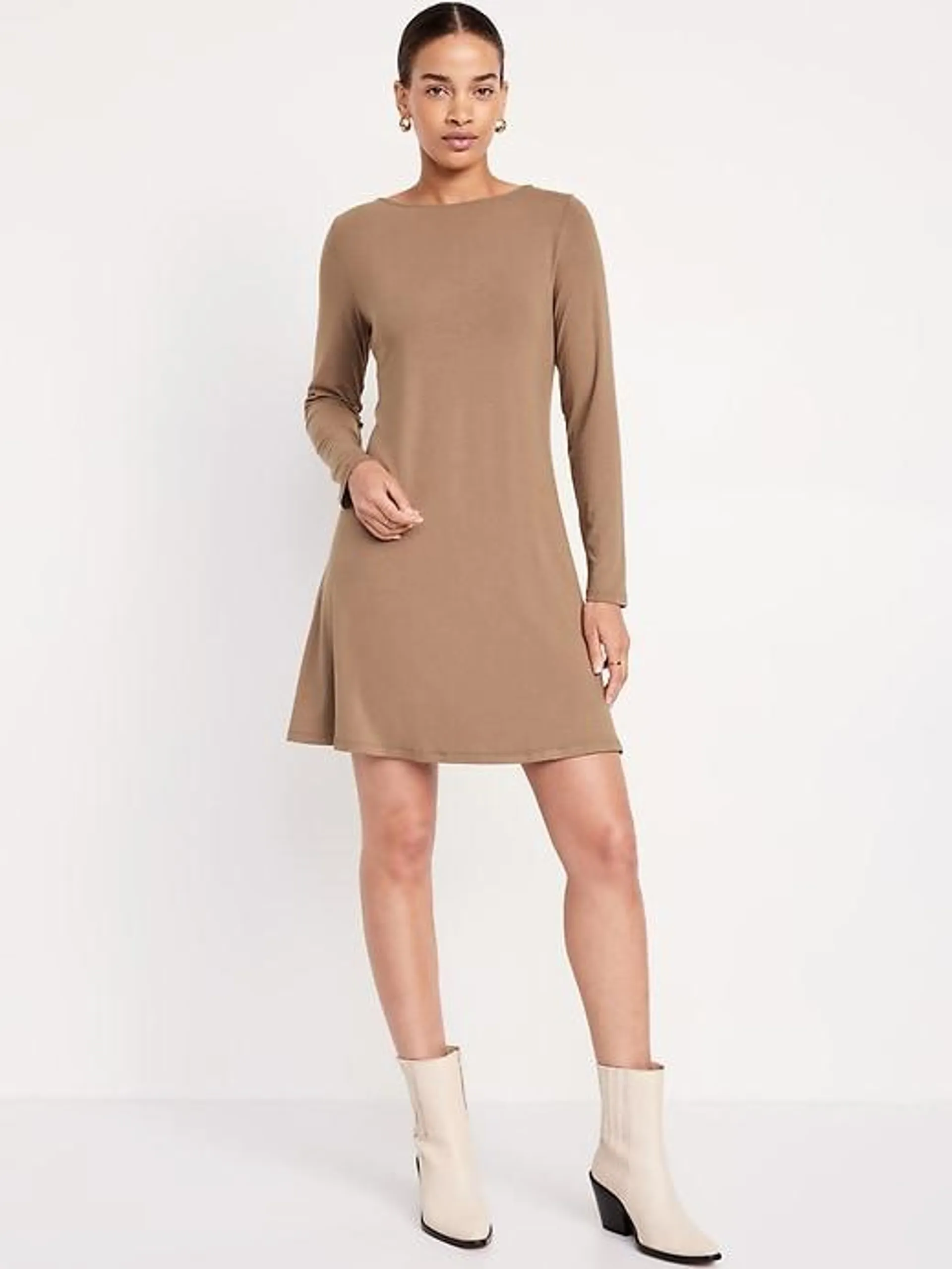 Long-Sleeve Mini Swing Dress