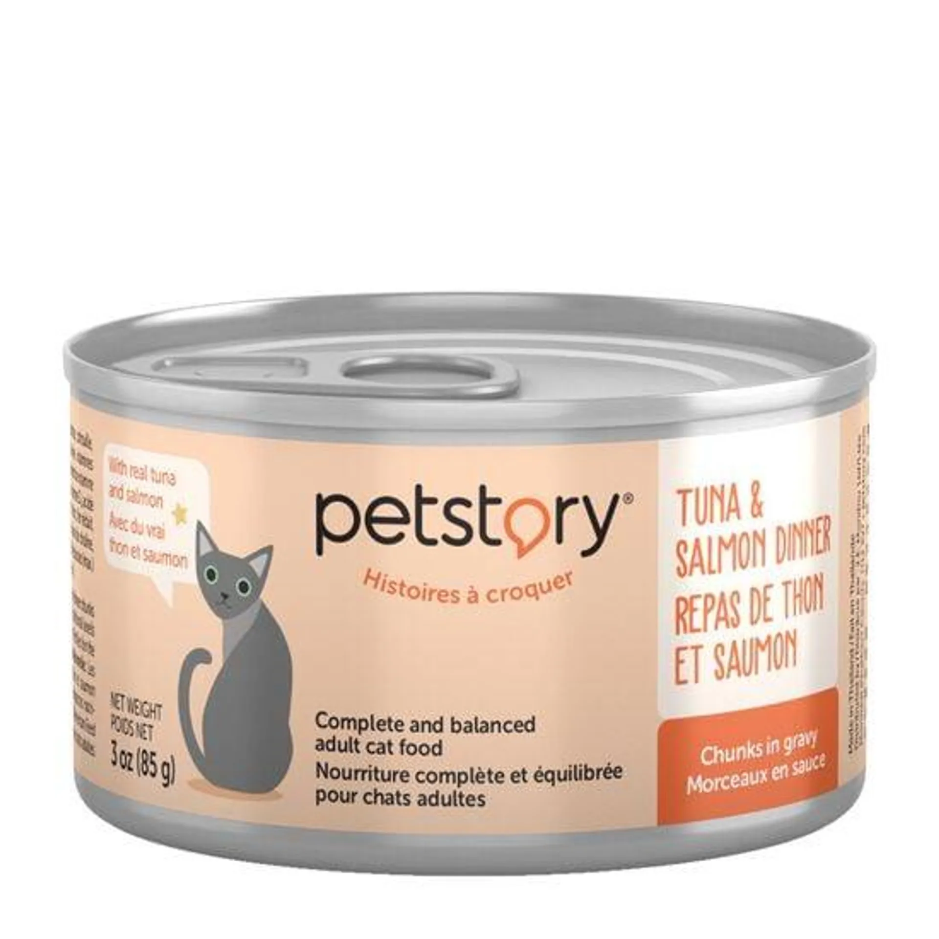 Tuna and Salmon Chunks in Gravy, Wet Cat Food