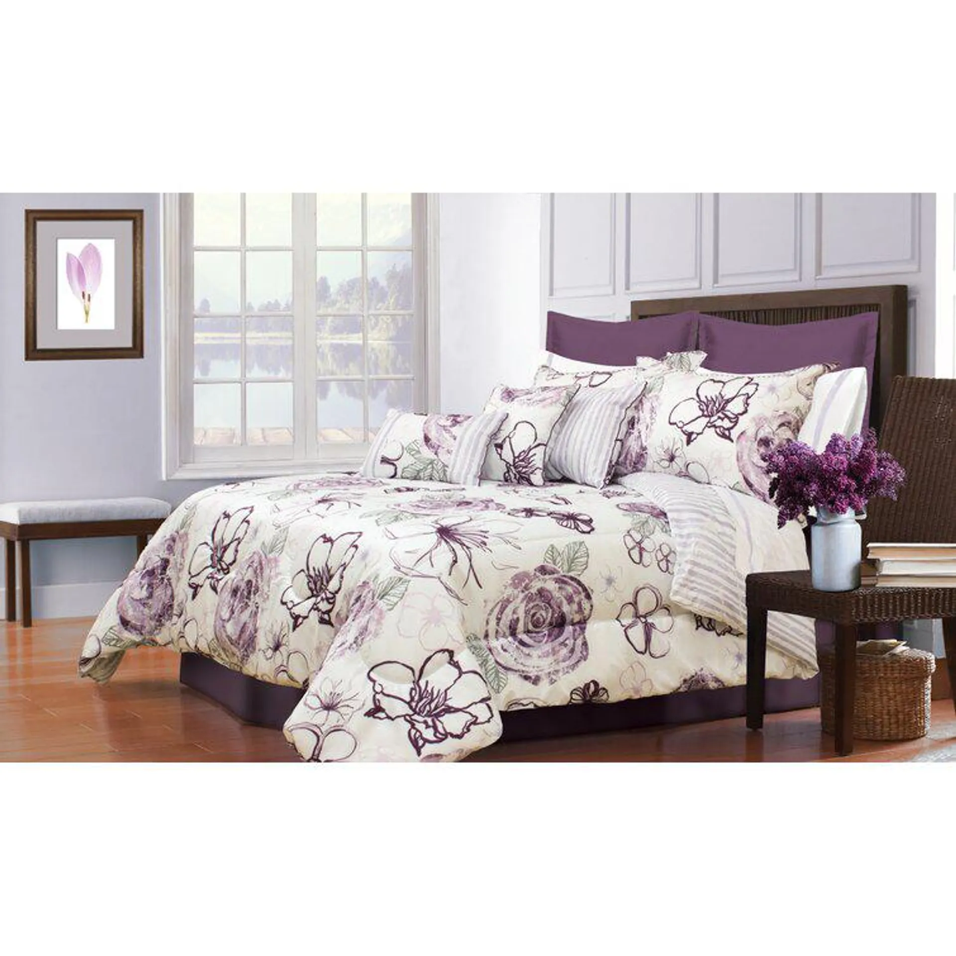Hammad Light Purple/Dark Purple/White Microfiber Modern & Contemporary 6 Piece Comforter Set