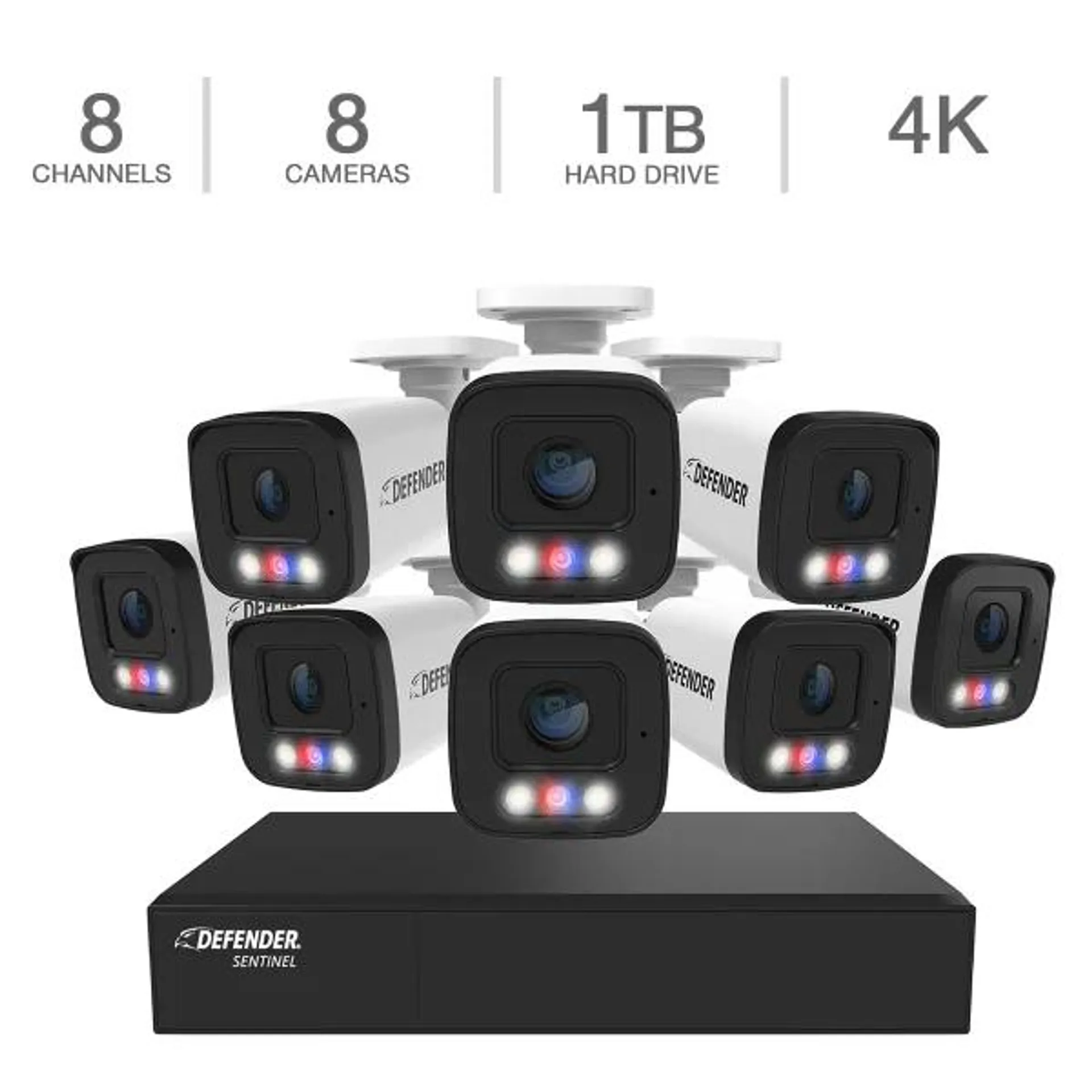 Defender AI POWERED Sentinel 4K Ultra HD Wired 8 Channel PoE NVR Security System with 8 Metal Cameras