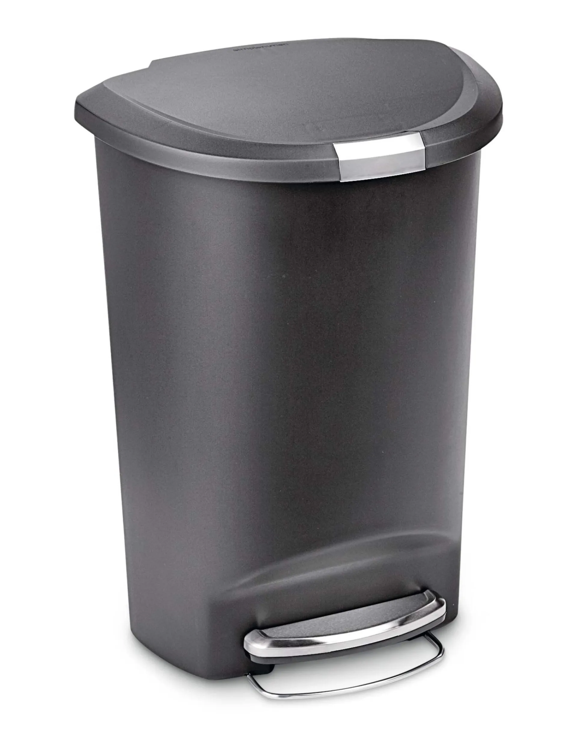 simplehuman Plastic D-Shaped Step Garbage Can, Black, 50-L