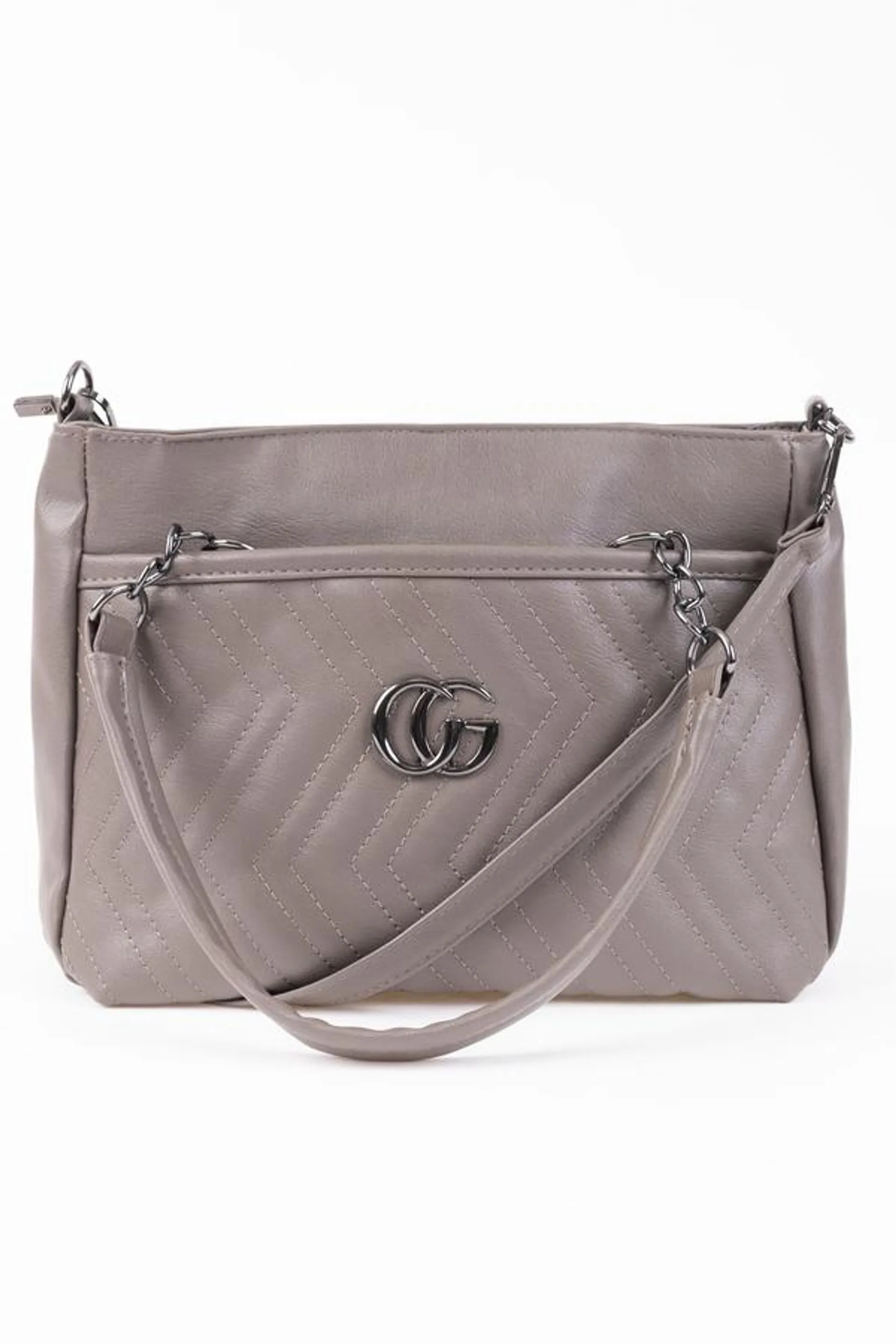 Faux leather shoulder bag with removable crossbody strap - Grey