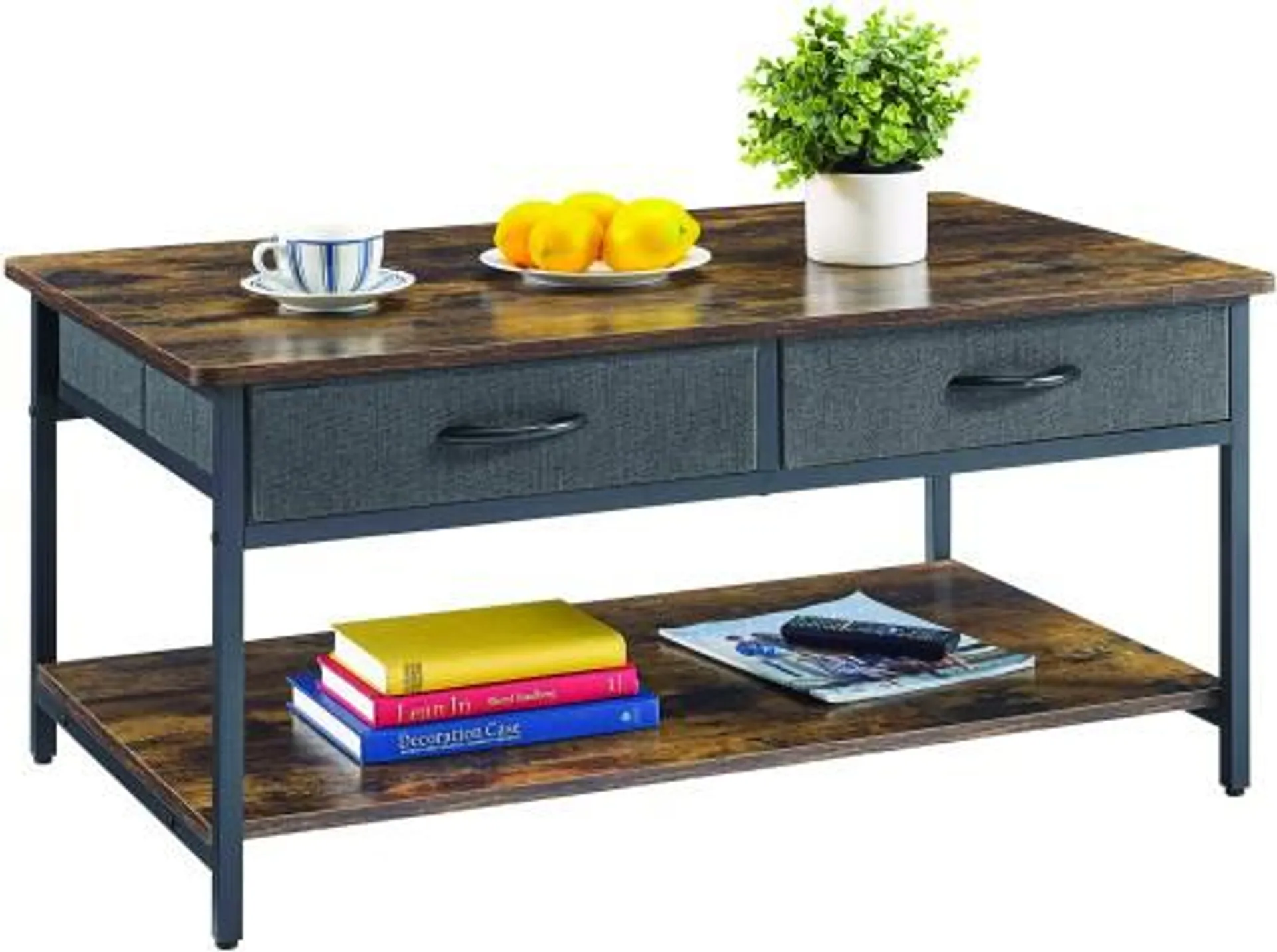 2 Tone Rustic Coffee Table With Drawers Top