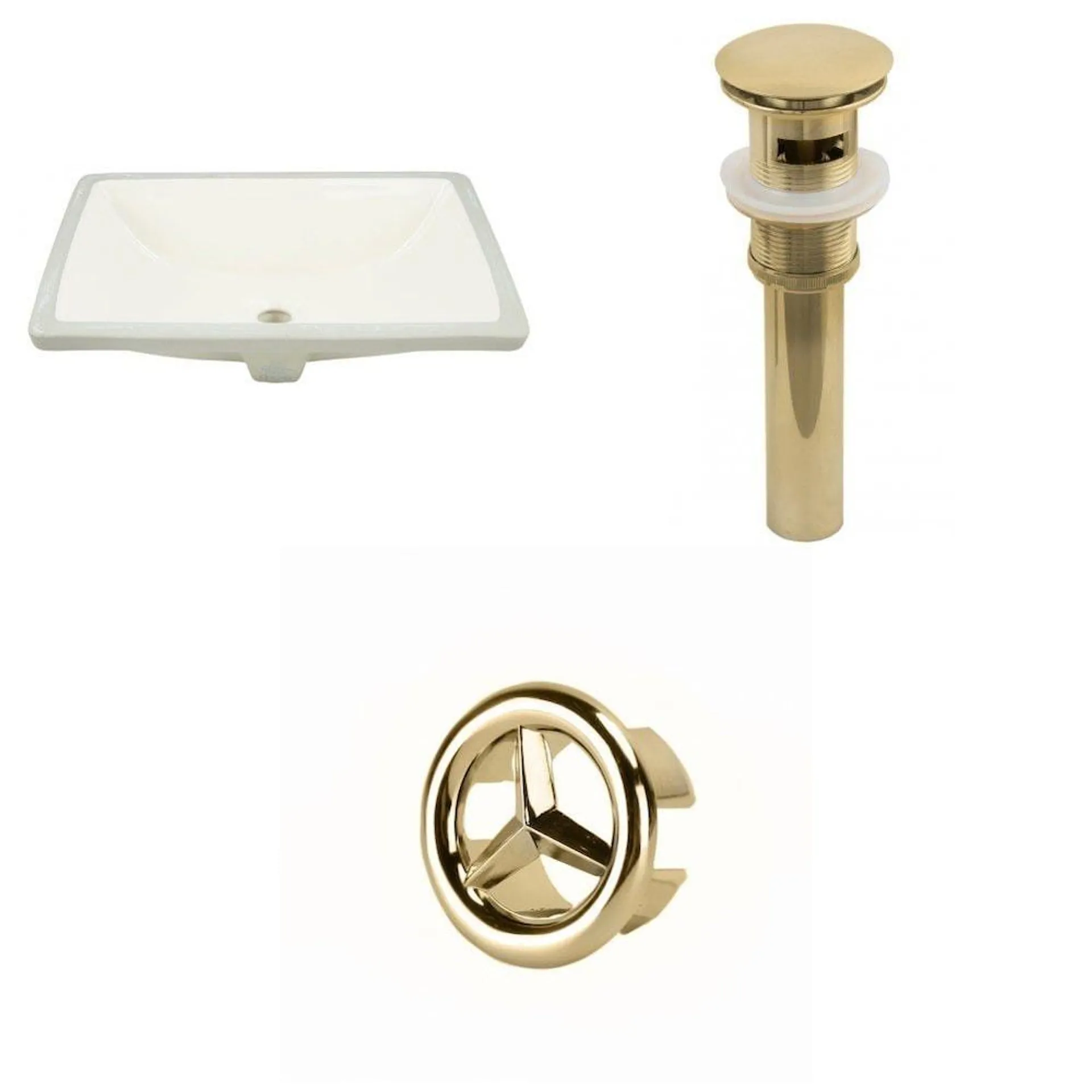 18.25-in. W CUPC Rectangle Bathroom Undermount Sink Set In Biscuit - Gold Hardware - Overflow Drain Incl. AI-20627