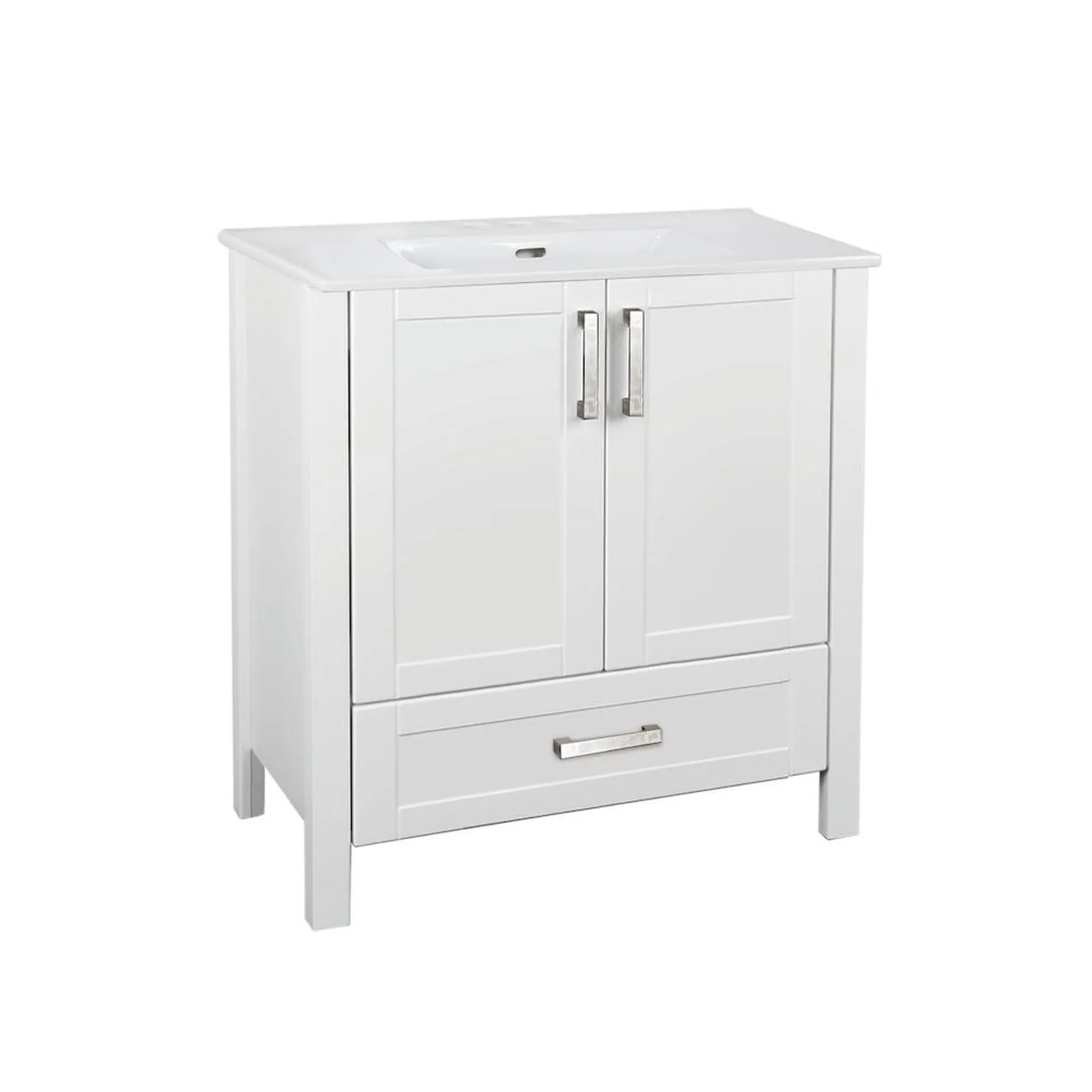 Delchester 30 inch Vanity with Thin Ceramic Top, White Finish