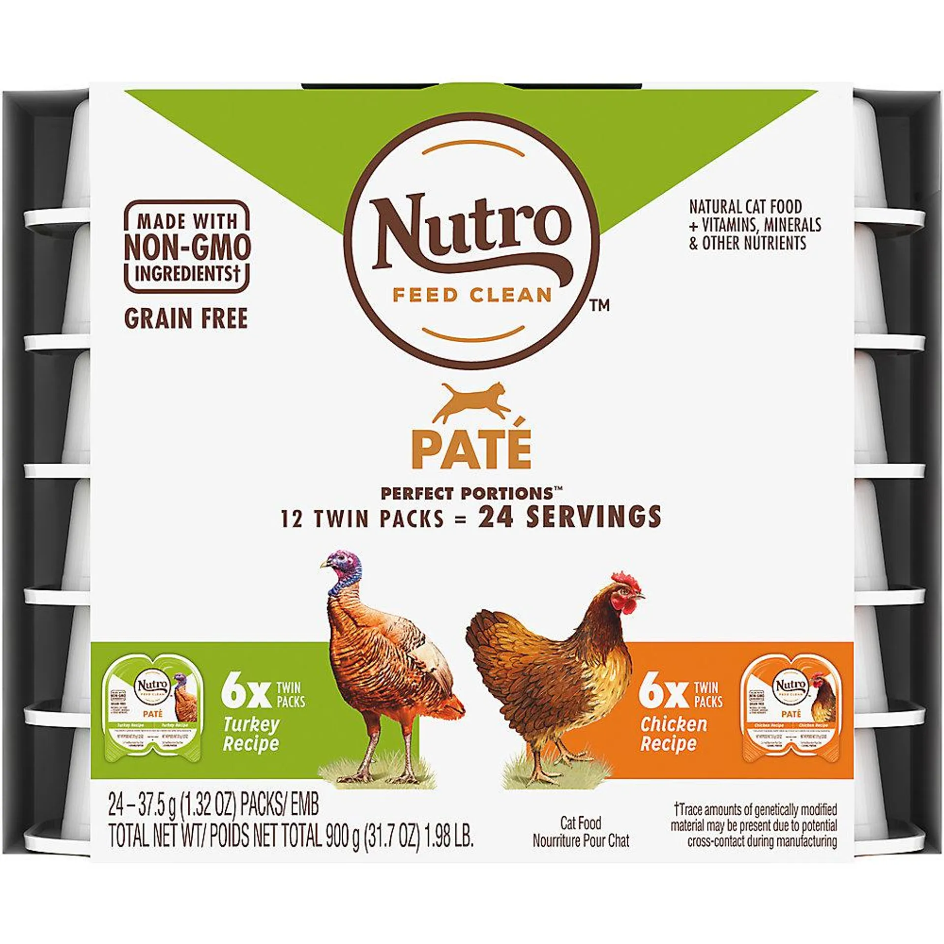 Nutro Perfect Portions Adult Wet Cat Food Grain Free Chicken & Turkey Paté Variety Pack, 12ct