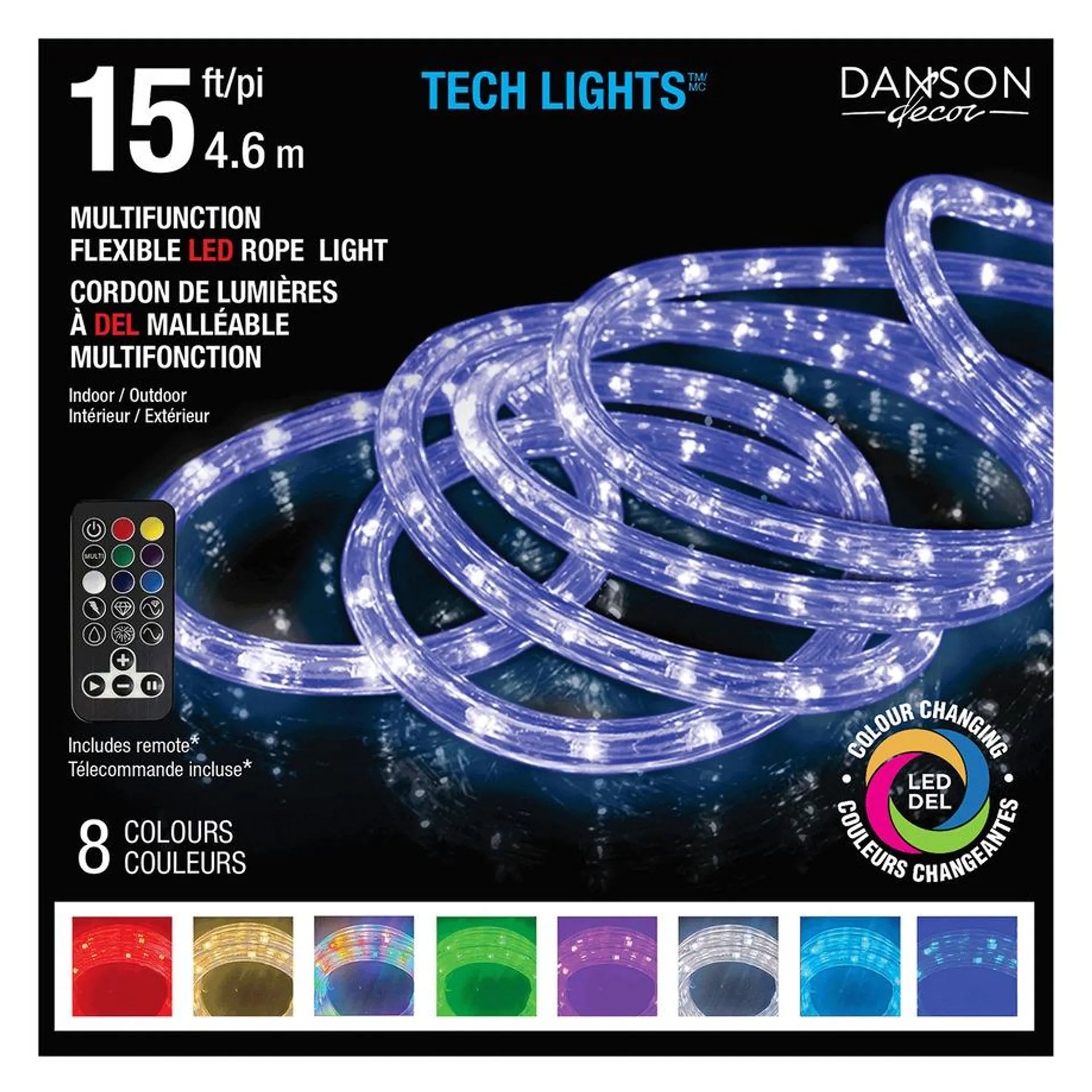 Tech Lights - Rope light with remote control, 90 color changing LED lights