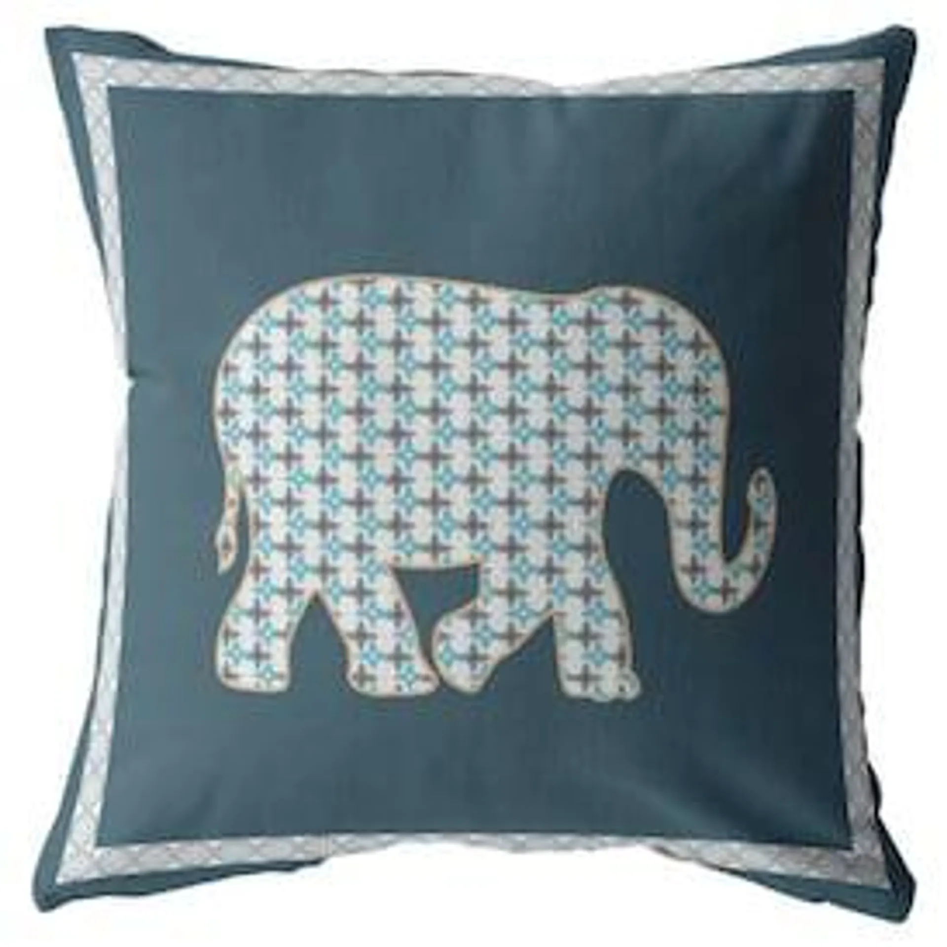 Oreiller en tissu large éléphant léger avec fermeture éclair blanc sur bleu sourd 20 "x20".