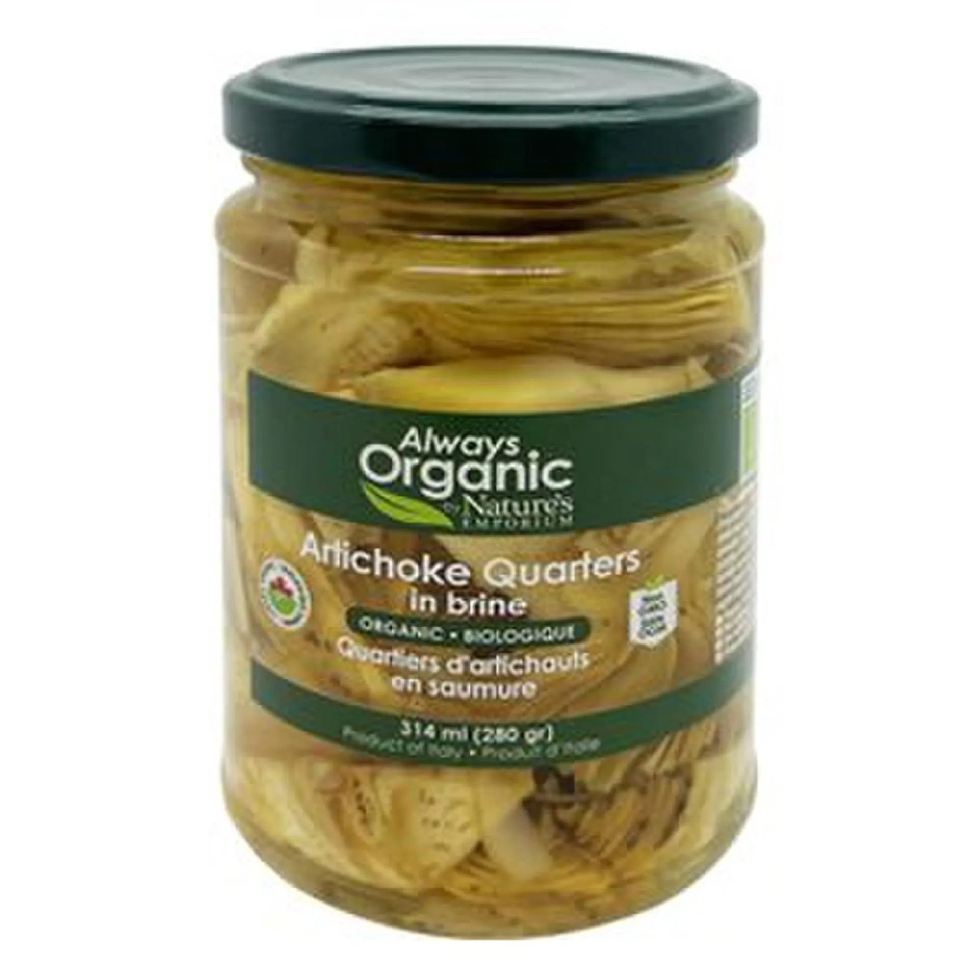 Always Organic Artichoke Hearts Quarters Org 314 ml