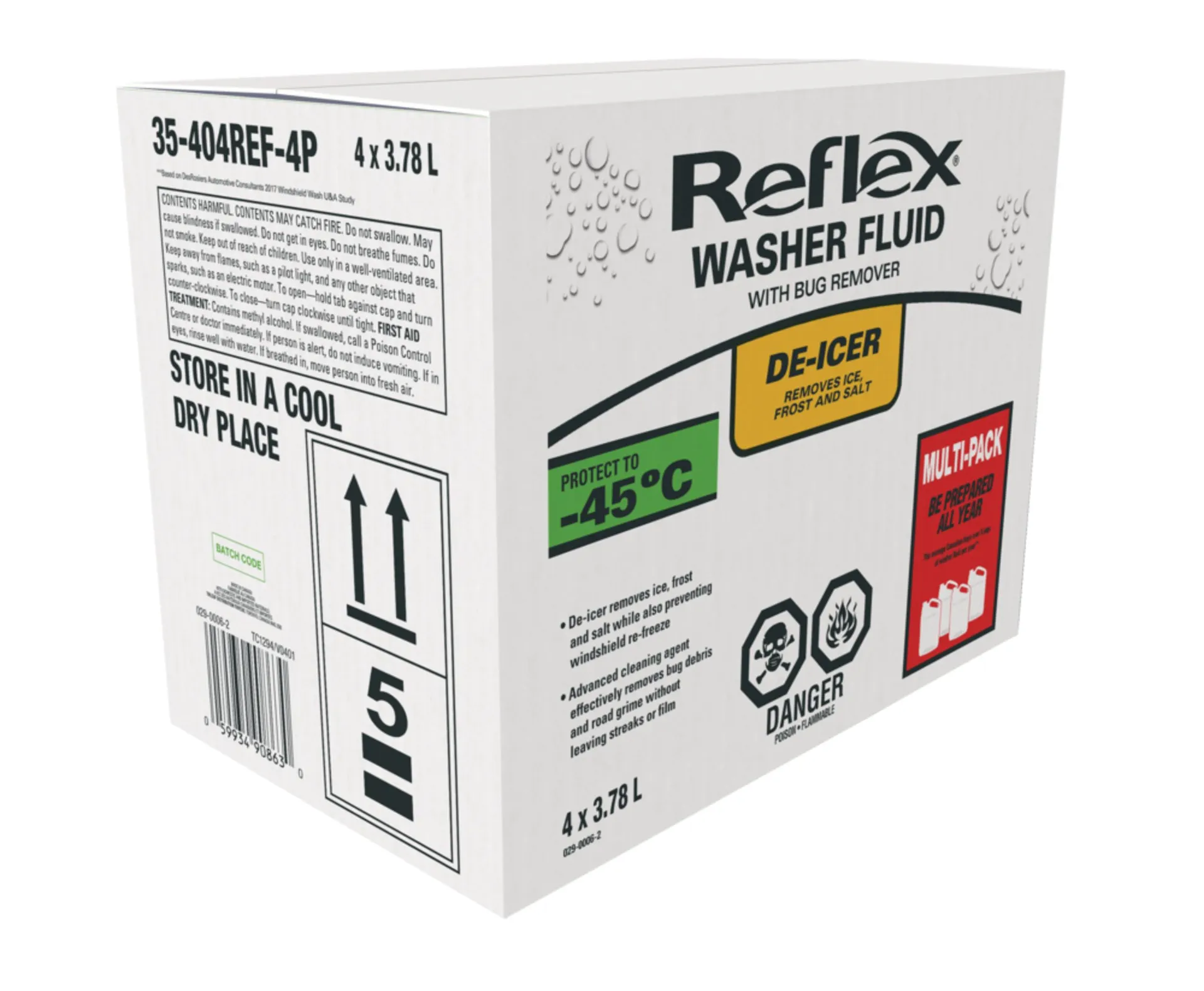 Reflex All Season Windshield Washer Fluid with Bug Remover & De-icer, -45°C, 3.78-L, 4-pk