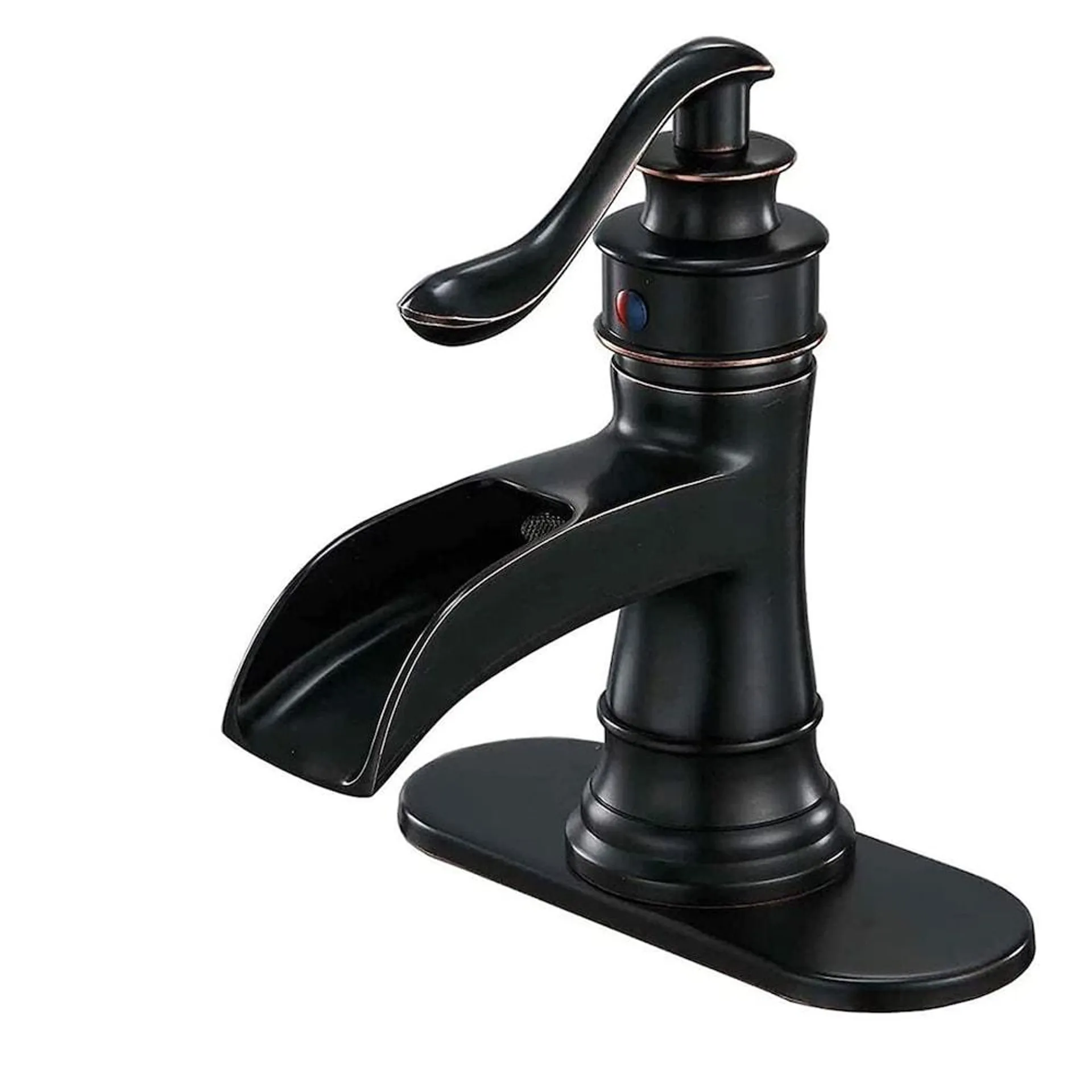 Waterfall Single Hole Single-Handle Low-Arc Bathroom Faucet with Drain Assembly in Oil Rubbed Bronze