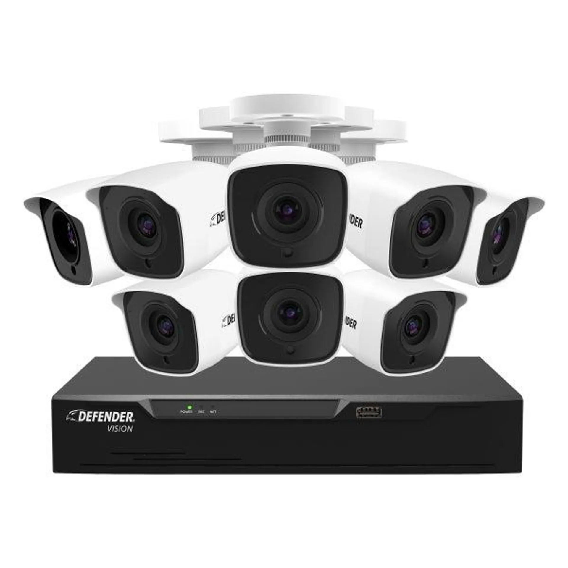 Defender Vision 8-channel 4K UHD DVR Security Surveillance System with 1TB HDD and 8x 4K Bullet Cameras