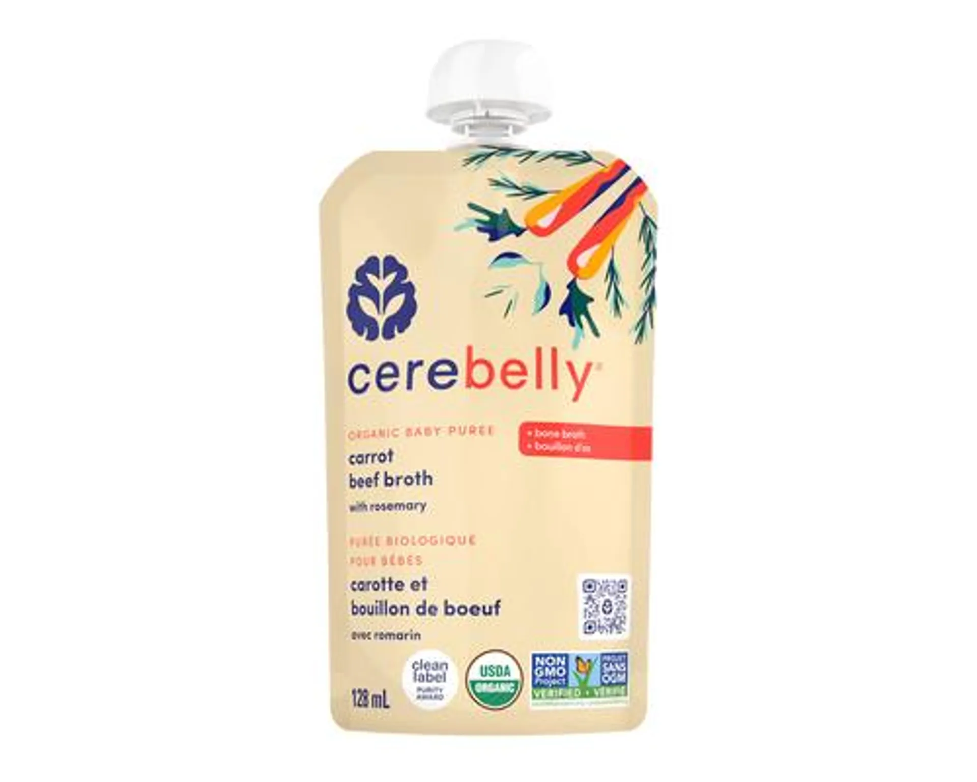 Cerebelly Organic Baby Puree Beef Broth Carrot 128mL