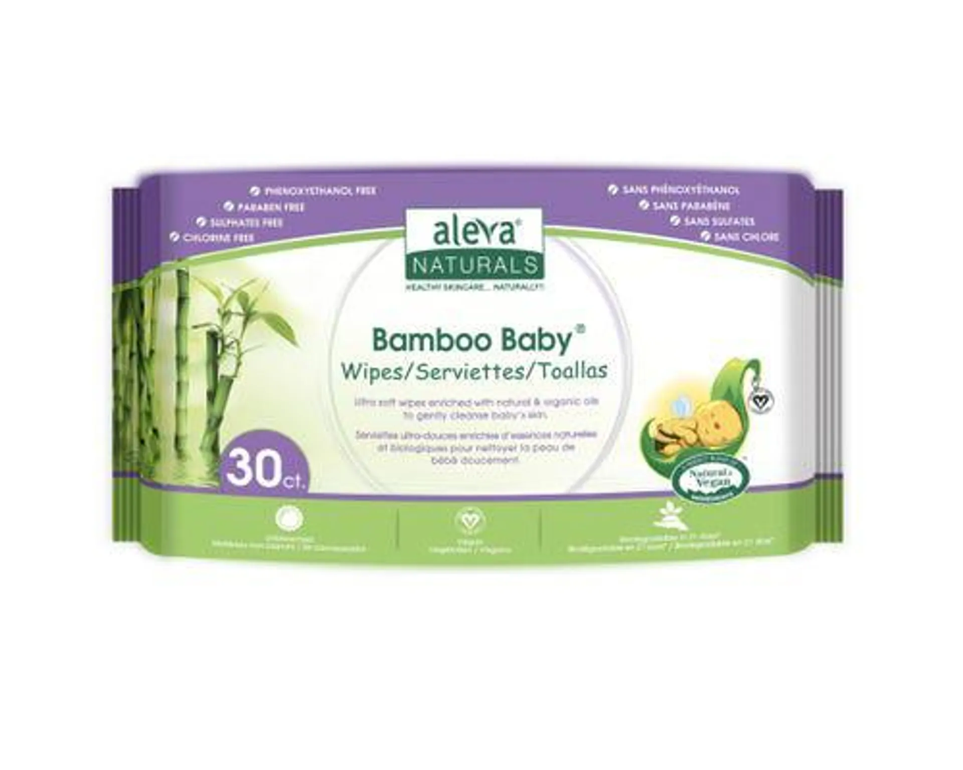 Aleva Naturals Bamboo Baby Travel Wipes 30 Packs