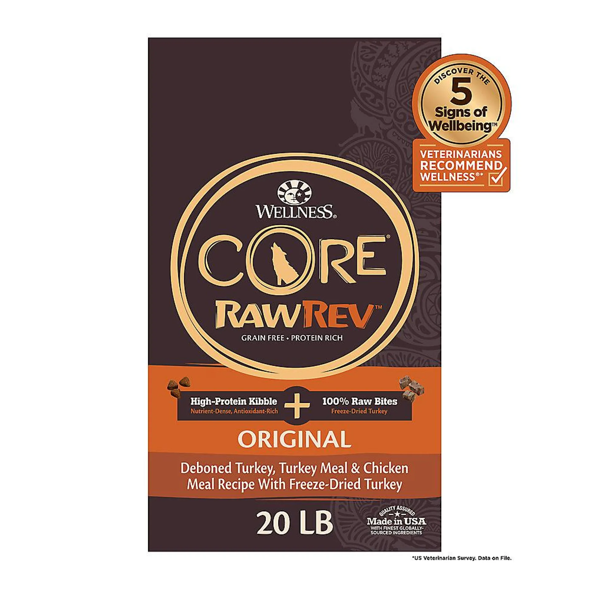 Wellness® CORE® RawRev Kibble + Adult Dry Dog Food - Natural, Grain Free, Turkey