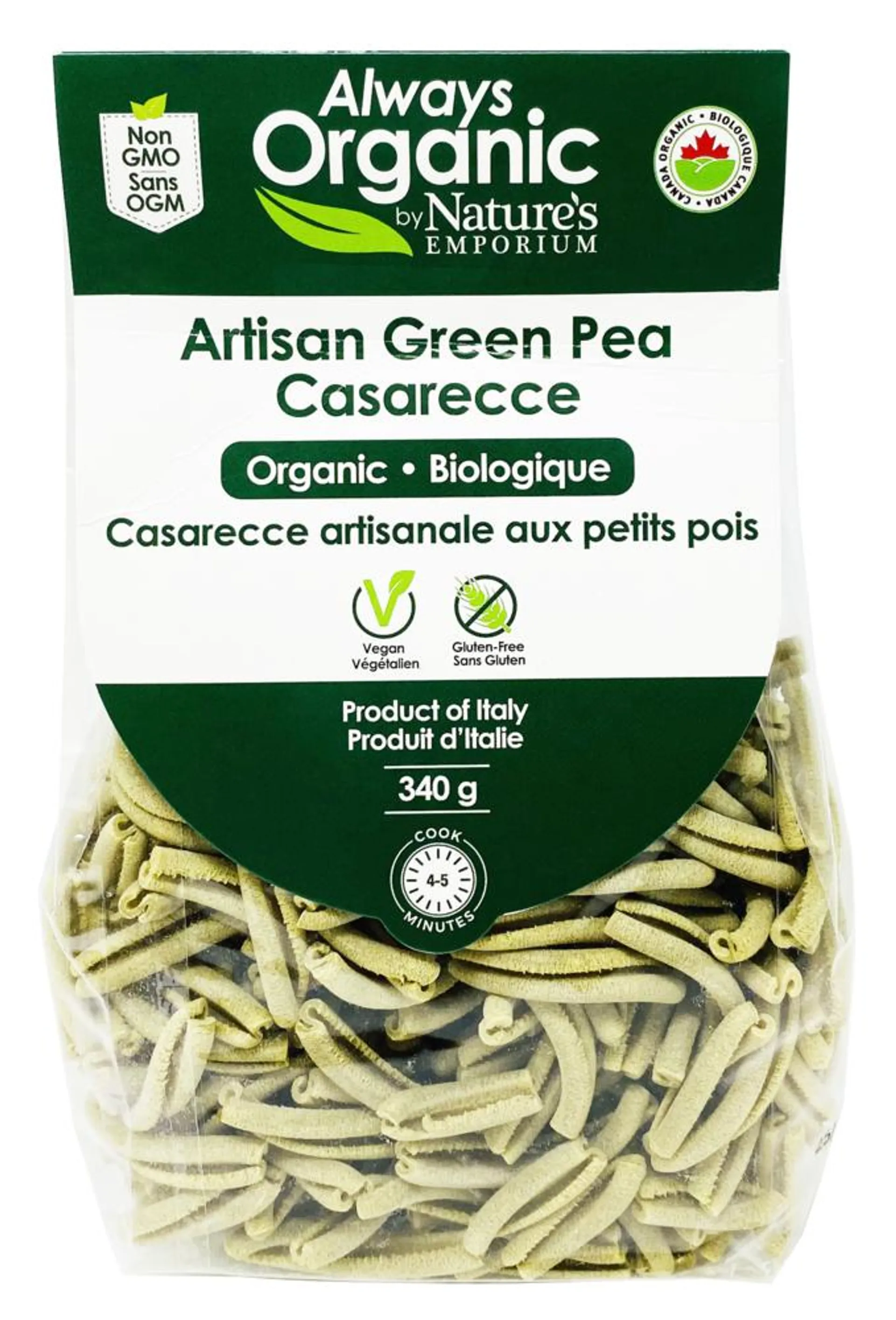 Always Organic Green Pea Cassarecce GF Org 340g