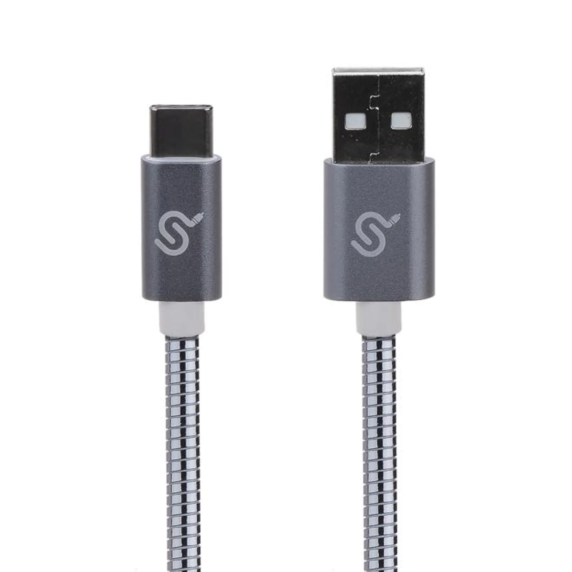 USB 2.0 A to USB-C Charging/Sync Metal Braided Cable 3Ft, Space Grey - PrimeCables®