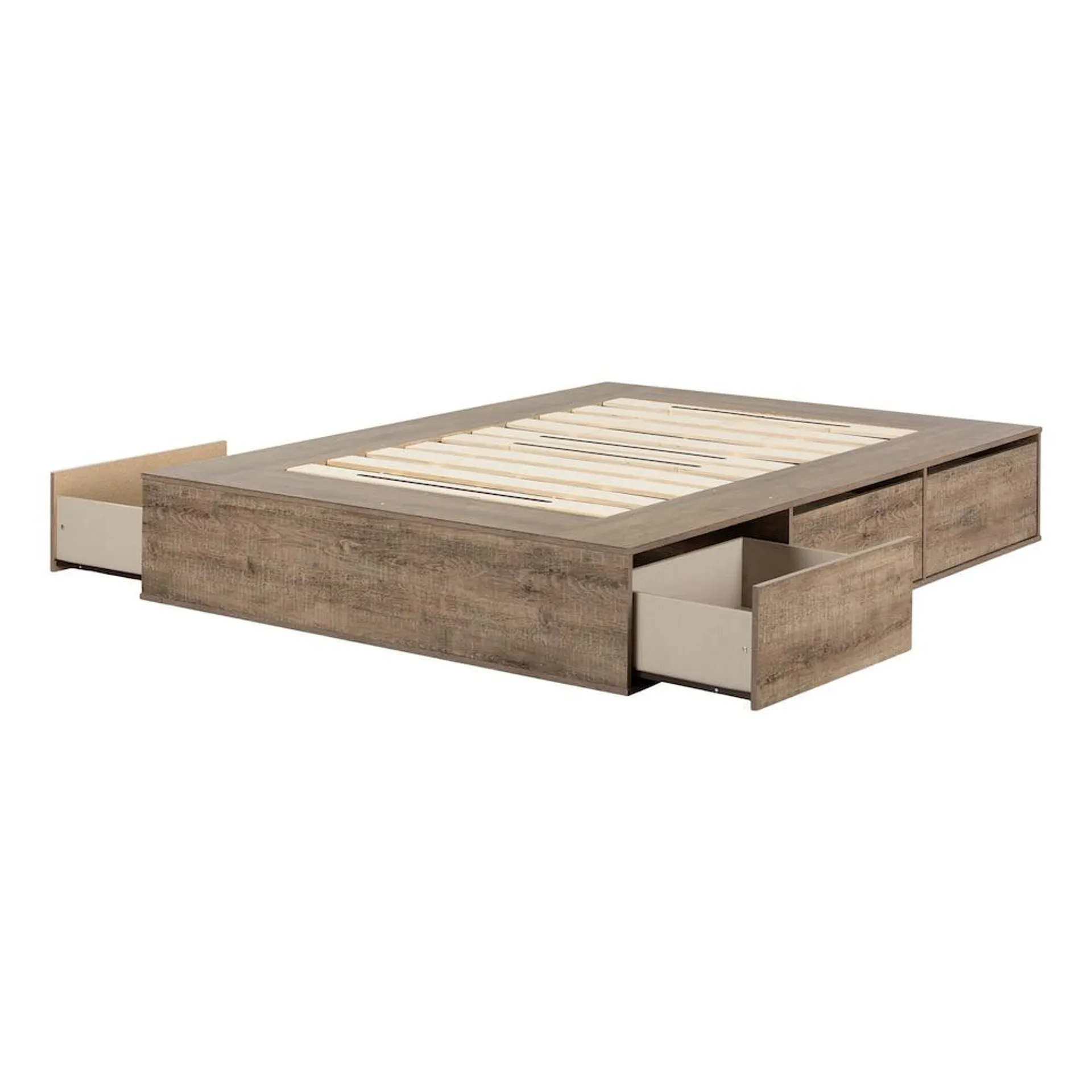 Fusion 59.75 in. x 79.75 in. x 13 in. Queen 6-Drawer Platform bed in Weathered Oak