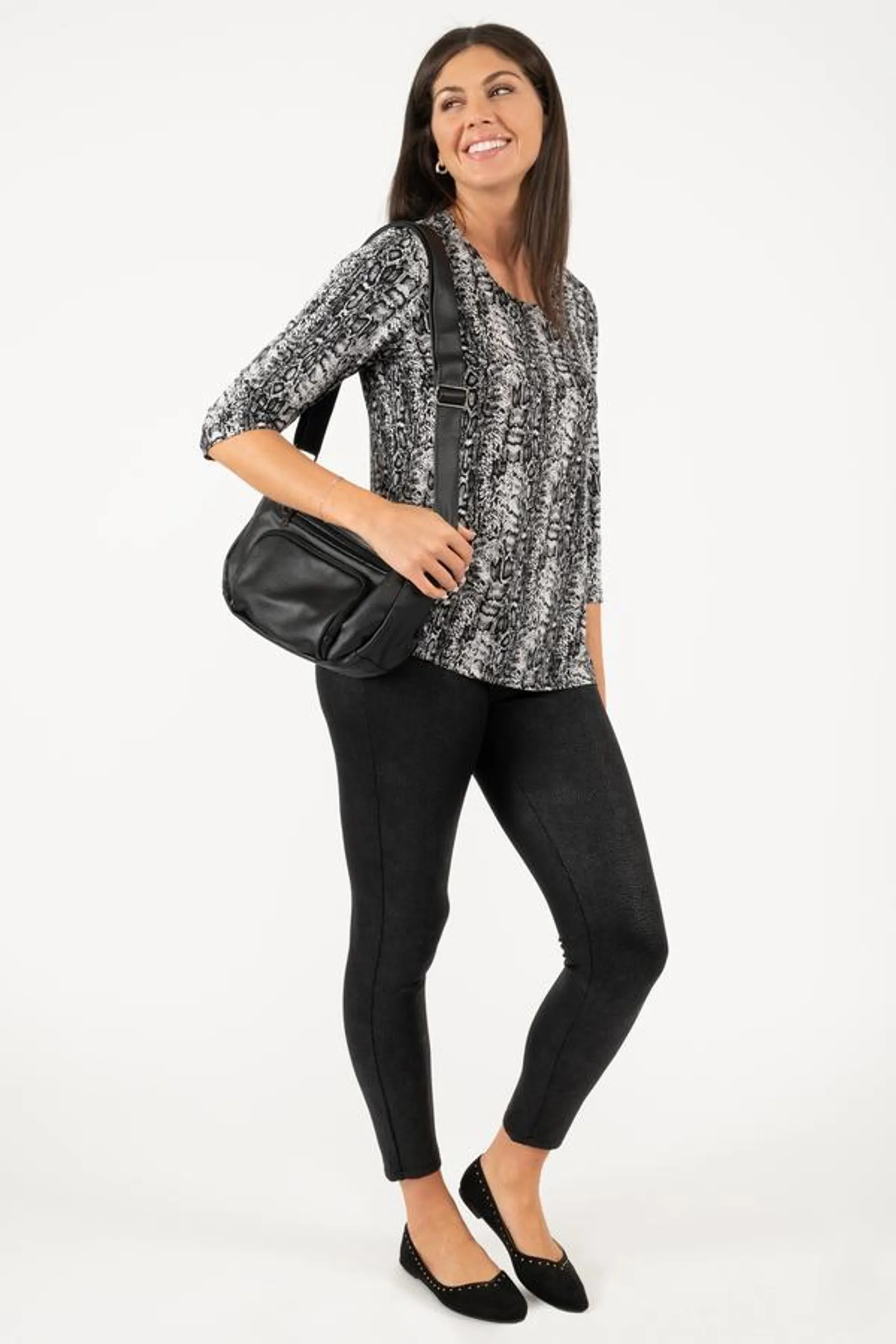 Relaxed fit printed top with 3/4 sleeves - Snakeskin