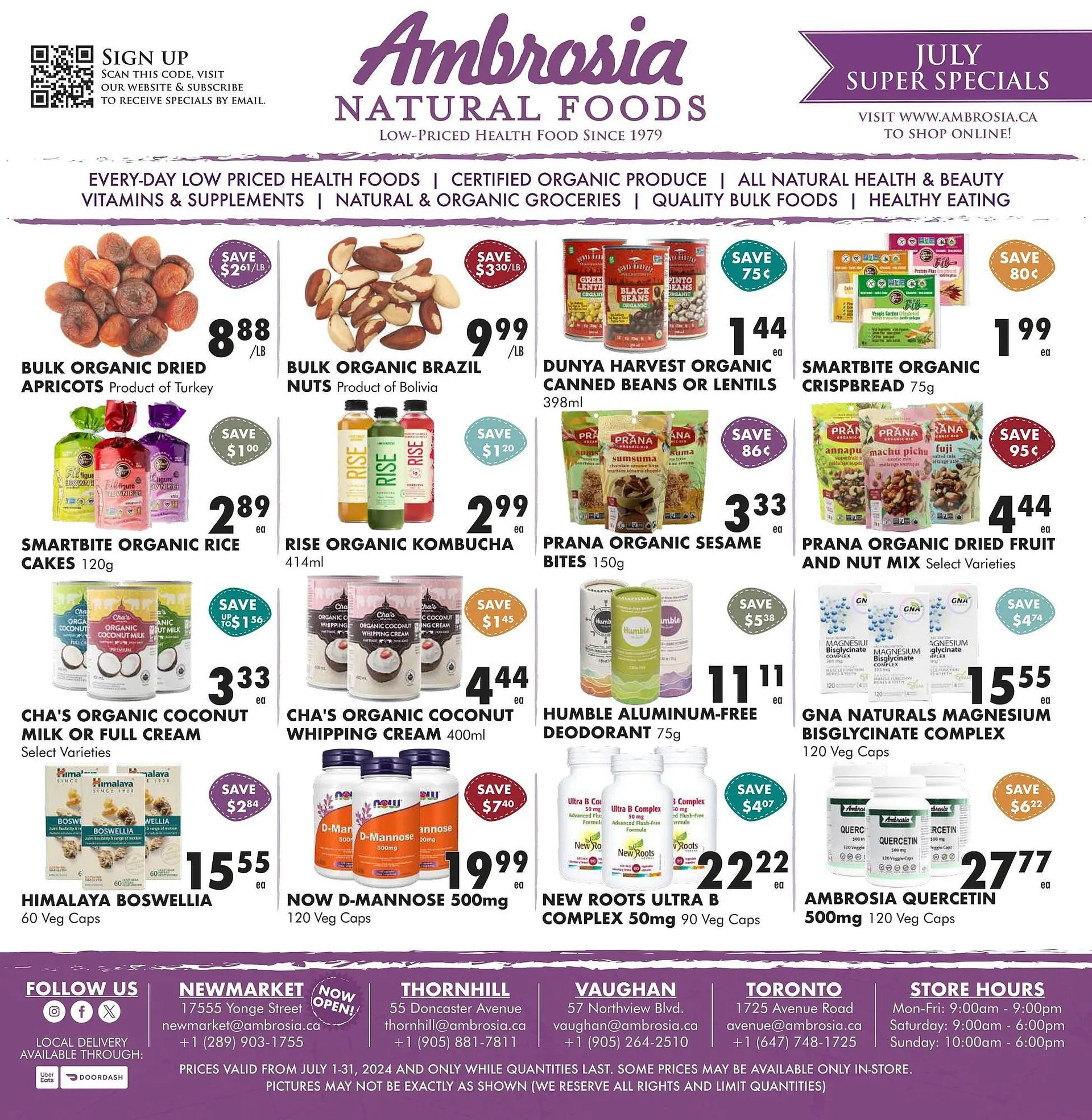 Ambrosia Natural Foods flyer from July 1 to July 31 2024 - flyer page 1