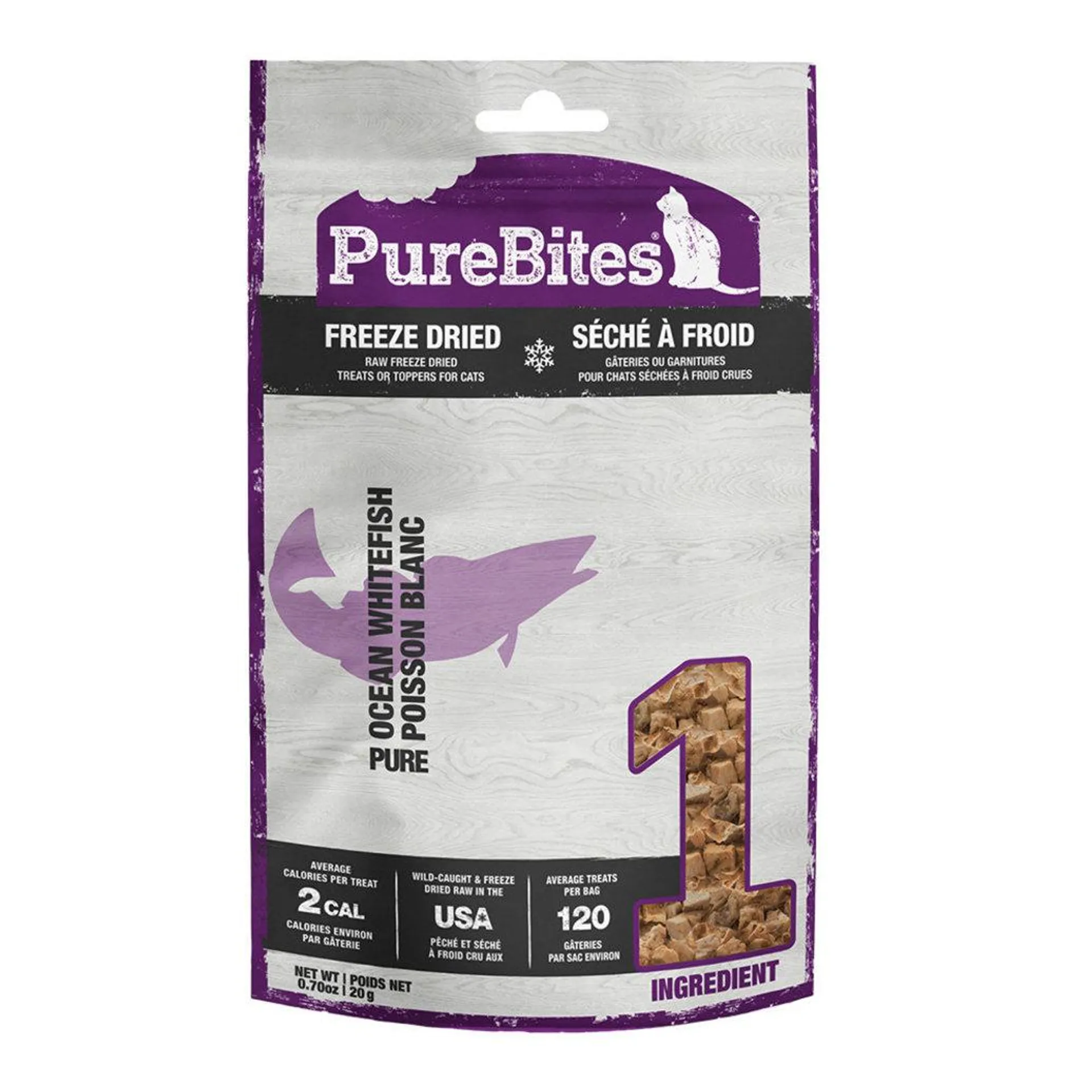 PureBites, Value Size Cat Treats, Ocean Whitefish - 20 g - Freeze Dried Cat Treat