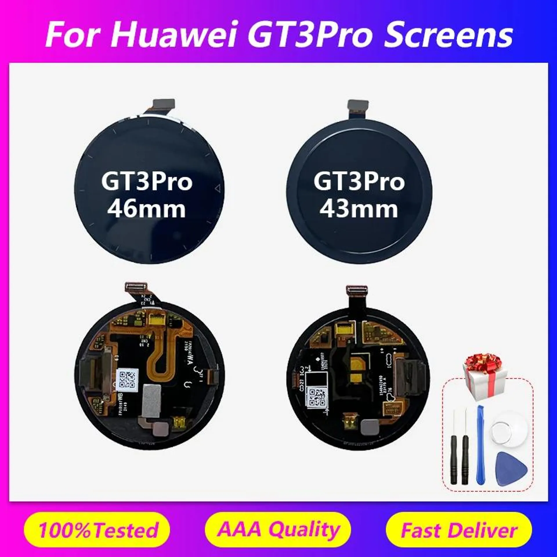 For Huawei GT3Pro 46MM screen assembly ODN-B19 GT3Pro 43MM ceramic version watch screen inner and outer display screens