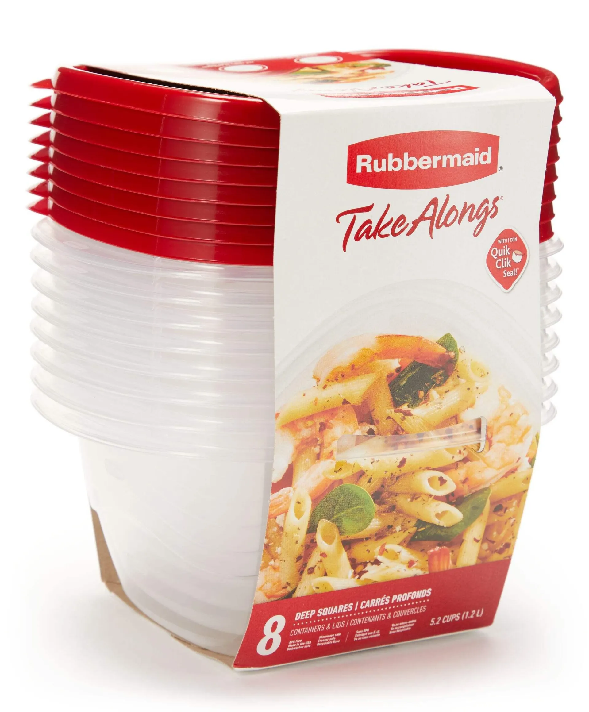 Rubbermaid Take Alongs Deep Plastic Food Storage Containers with Lids, 1.2 L (5.2 Cup), 8 Count