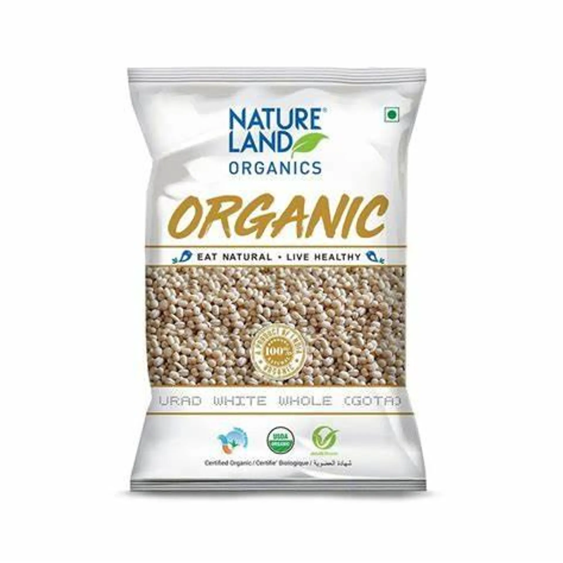 Nature Land Organic Urad white whole Gota 2Lb