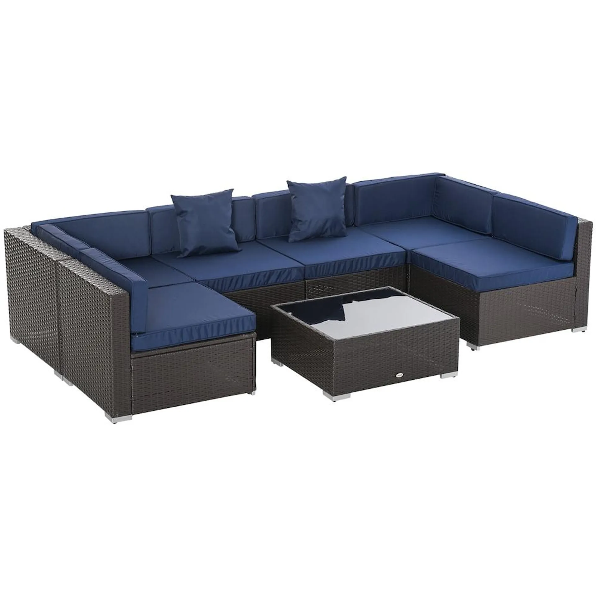 7 PCs Patio Wicker Sectional Sofa Set Garden Lounge Set