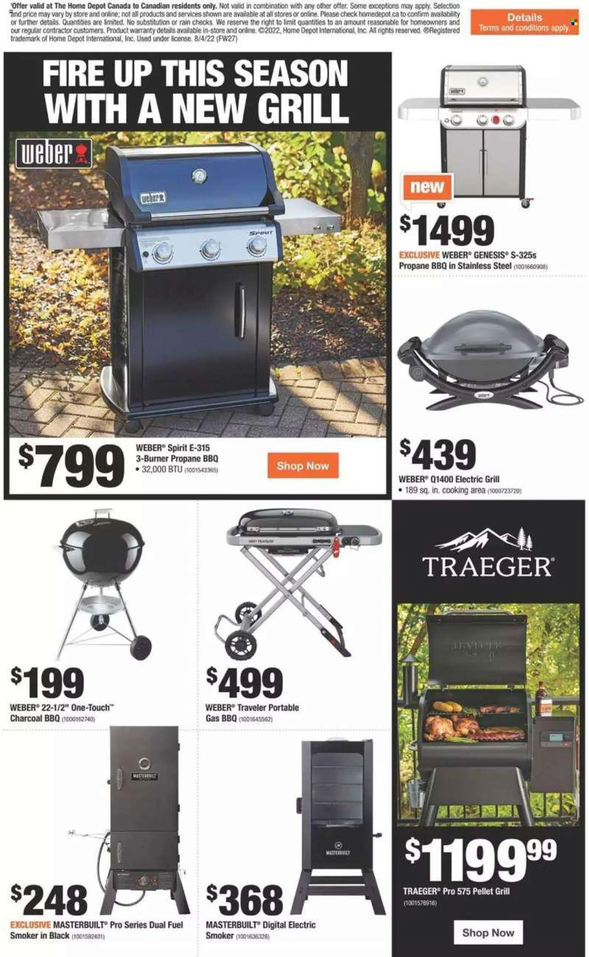 The Home Depot Flyer - August 04, 2022 - August 10, 2022 - Sales products - digital electric smoker, grill, Masterbuilt, smoker, Weber, pellet grill. Page 16.