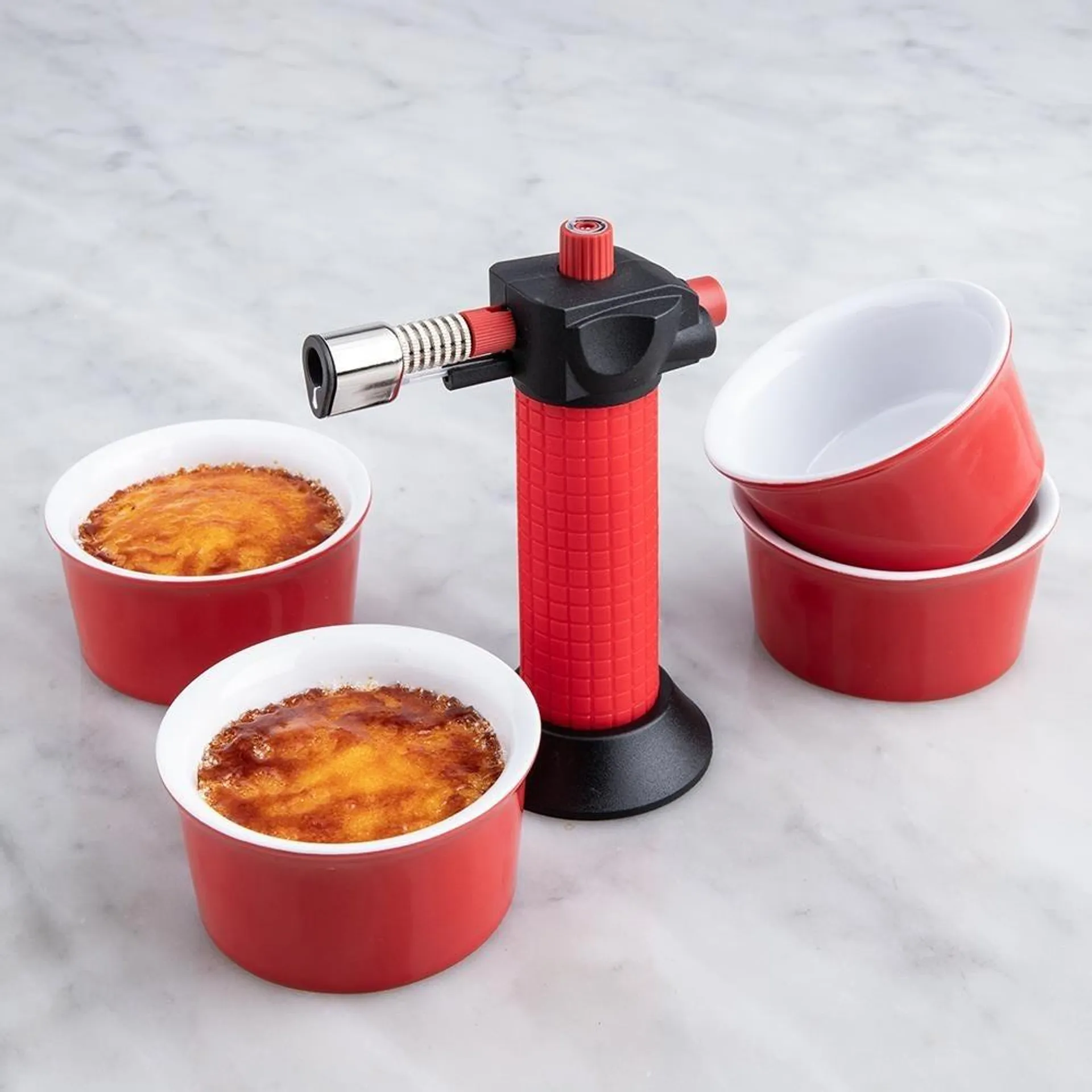 KSP Crackle Creme Brulee Torch with Ramekin - Set of 5 (Red)