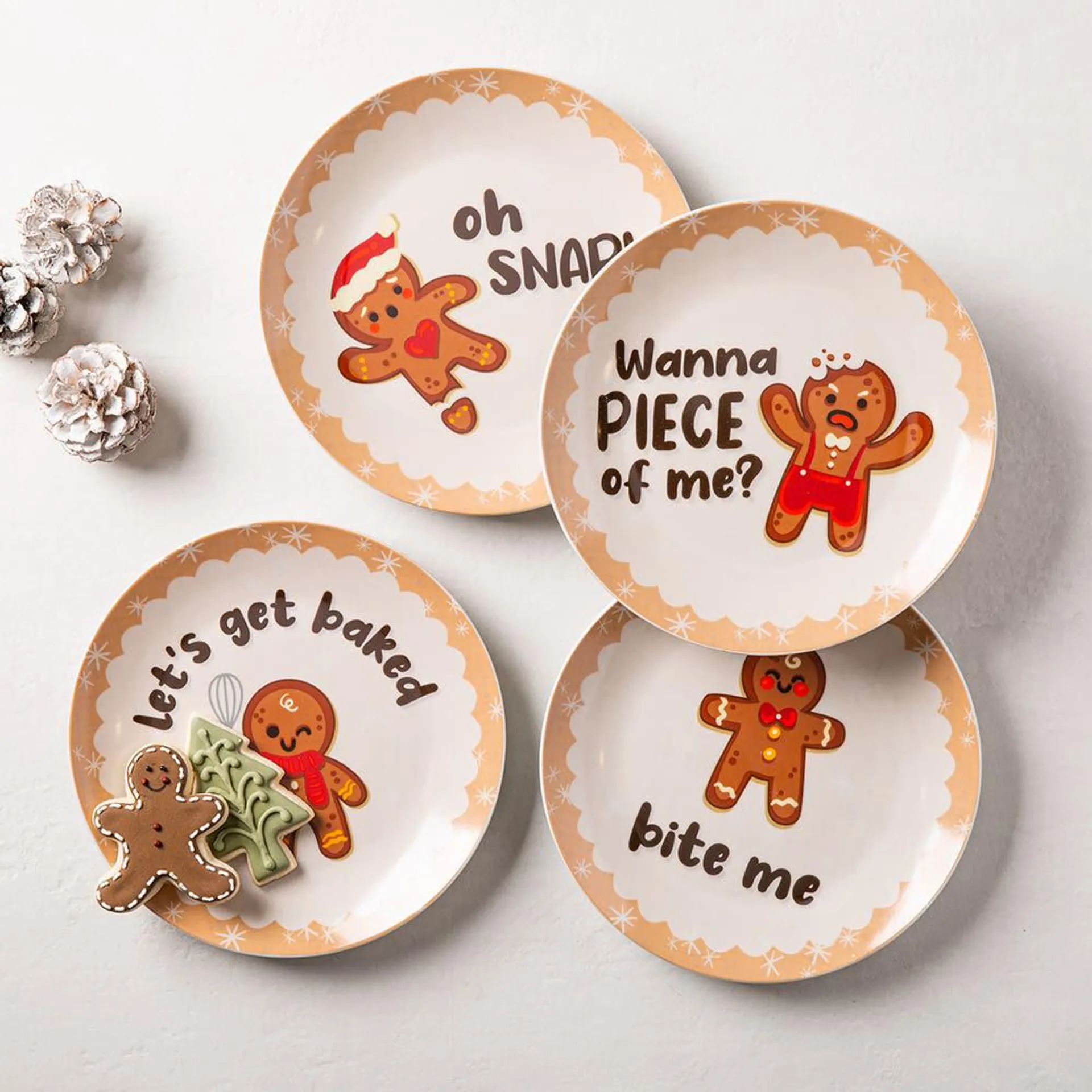KSP Christmas Decal 'Gingerbread' Porcelain Side Plate - Set of 4