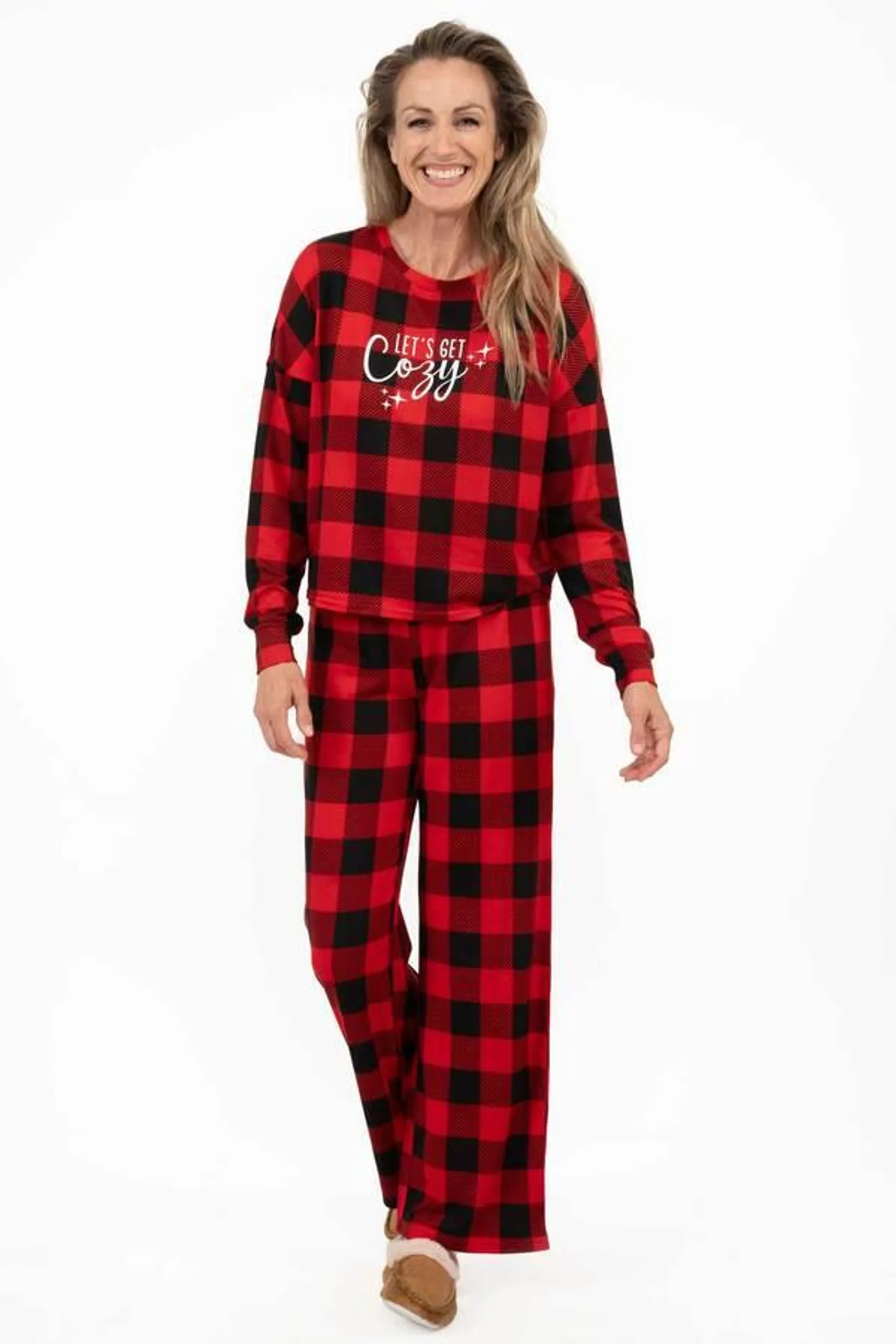 Charmour - Hacci knit PJ set - Buffalo check - "Let's get cozy"