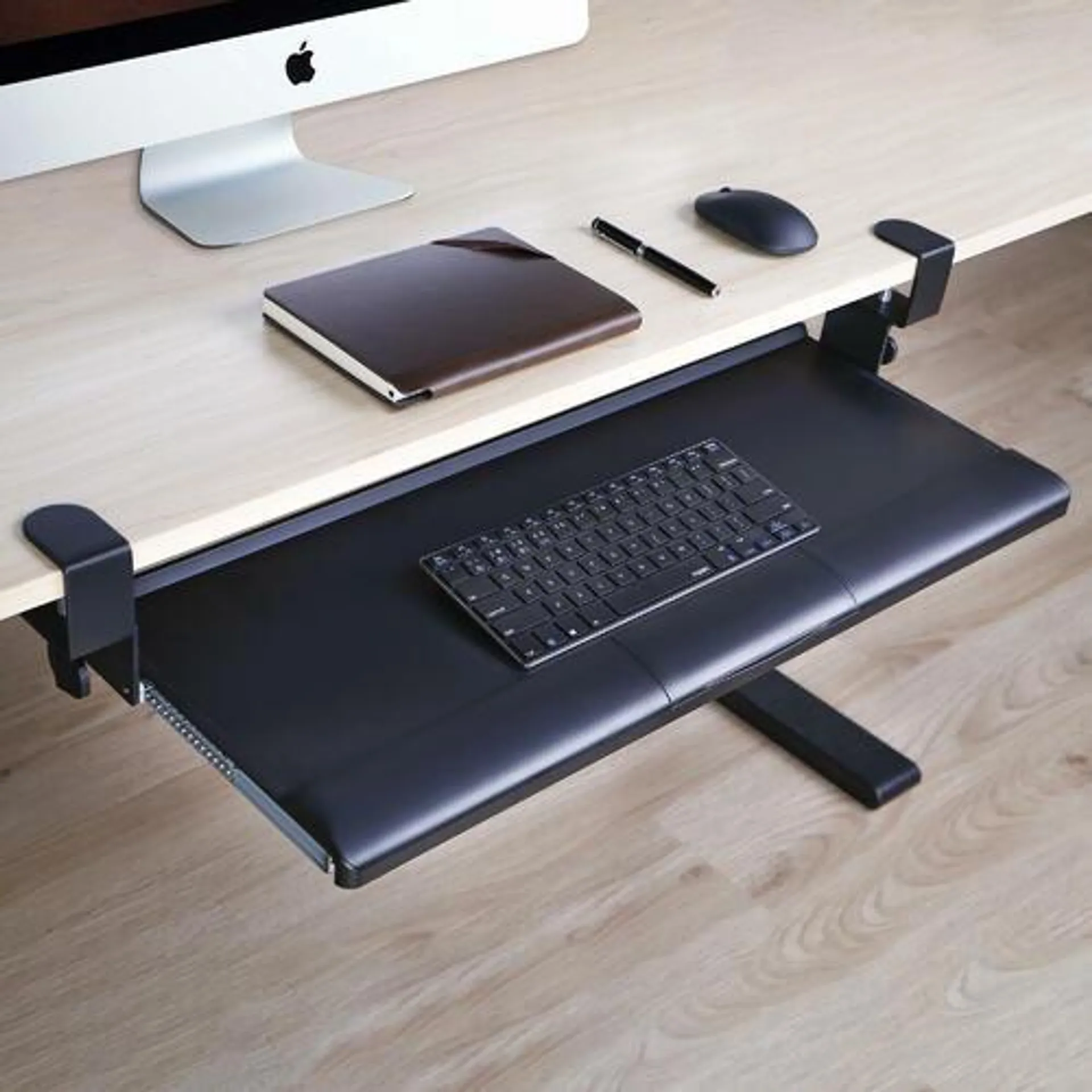 Large Keyboard & Mouse Tray Under Desk Pull Out with C Clamp, 26.8 x 11.1in - PrimeCables®