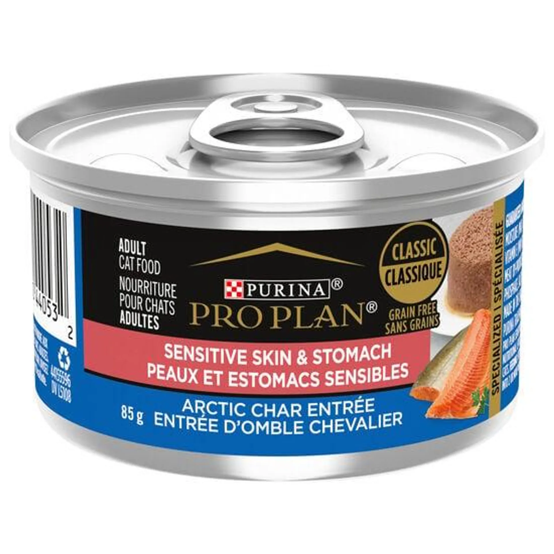 Entrée humide d'omble chevalier formule spécialisée peaux et estomacs sensibles pour chats, 85 g