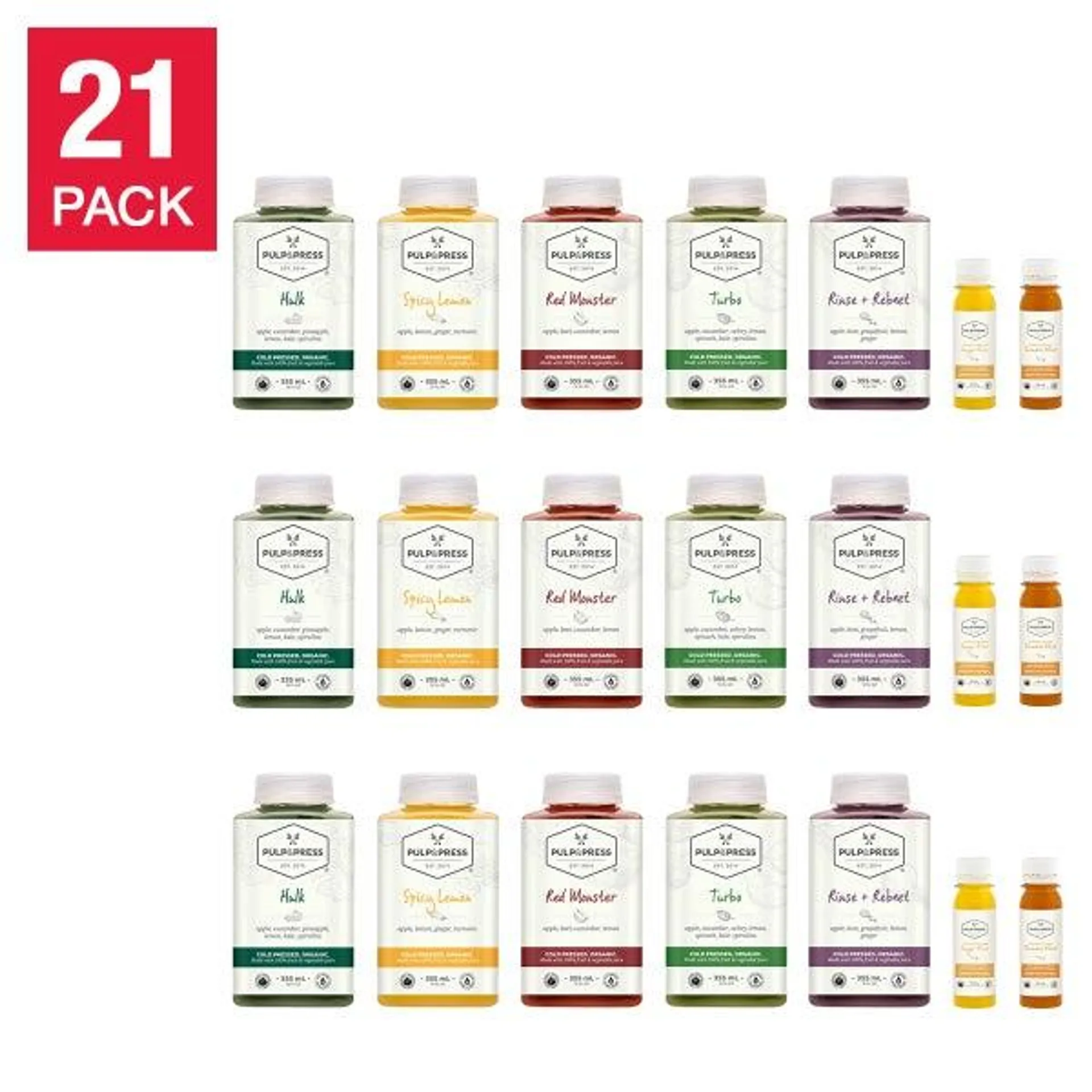 Pulp & Press 3-day Organic Cold-Pressed Juice Cleanse, 21 bottles