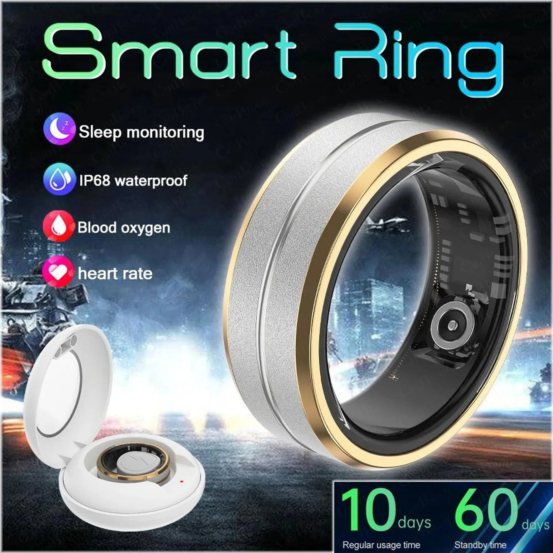Fashion Smart Ring Women Heart Rate Health Monitoring Stainless Steel Ring Multi Motion Mode 3ATM Waterproof Smart Ring Men 2024