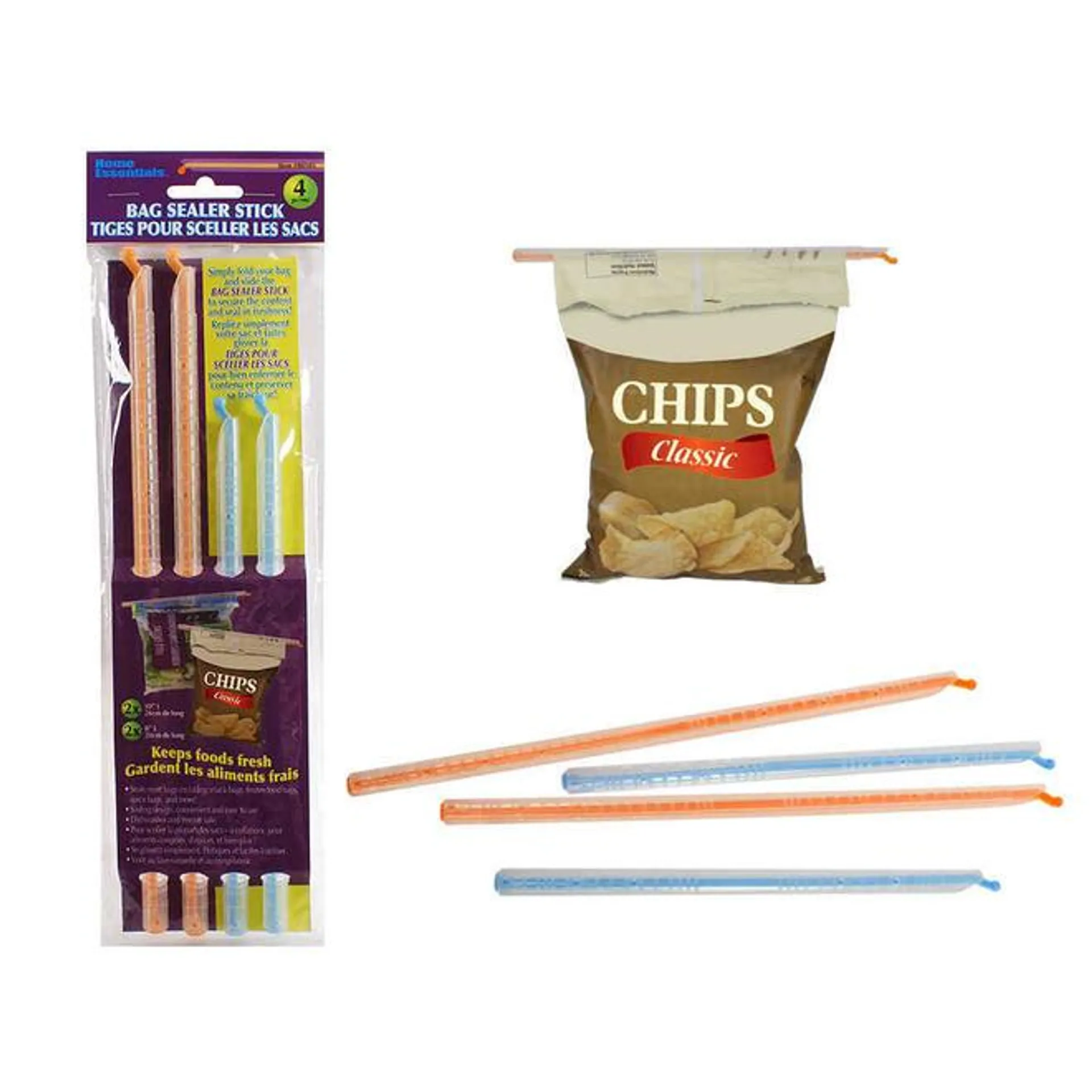 Bag Sealer Sticks Plastic Closure Rods Stay Fresh Bag Kitchen Food Storage Clips 4Pcs/Pack