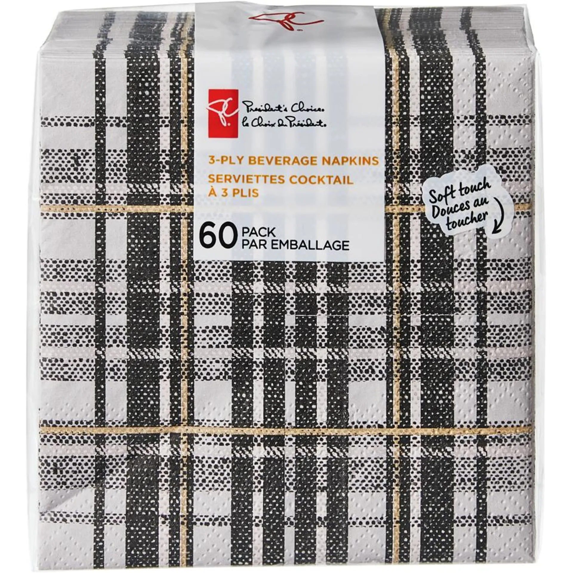 3 Ply Beverage Napkins 60 Pack - Plaid